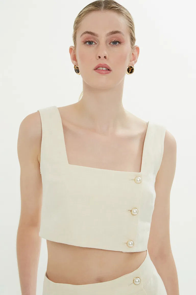 Midi Flared Ecru Crop and Skirt Set