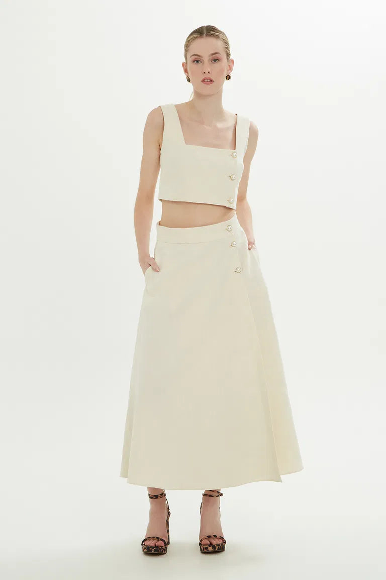 Midi Flared Ecru Crop and Skirt Set