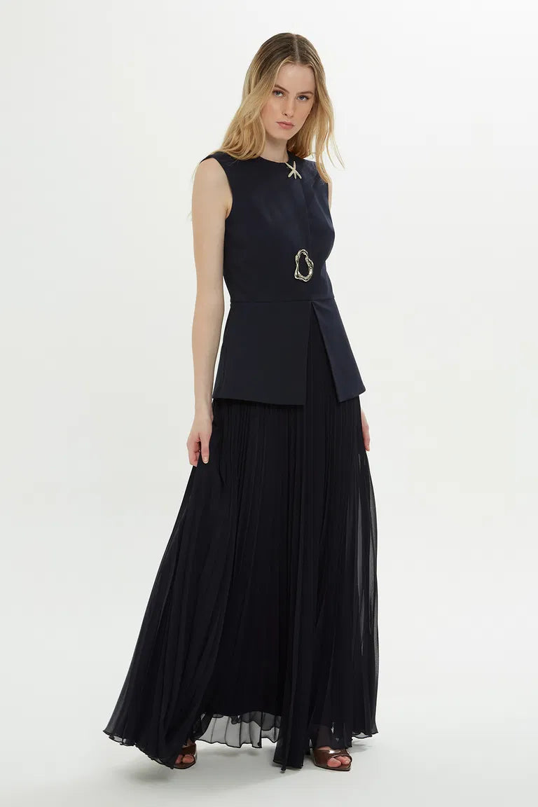 Sleeveless Long Navy Dress