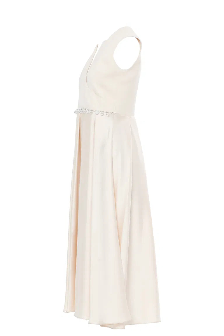 Pearl-Embellished Pleated Dress