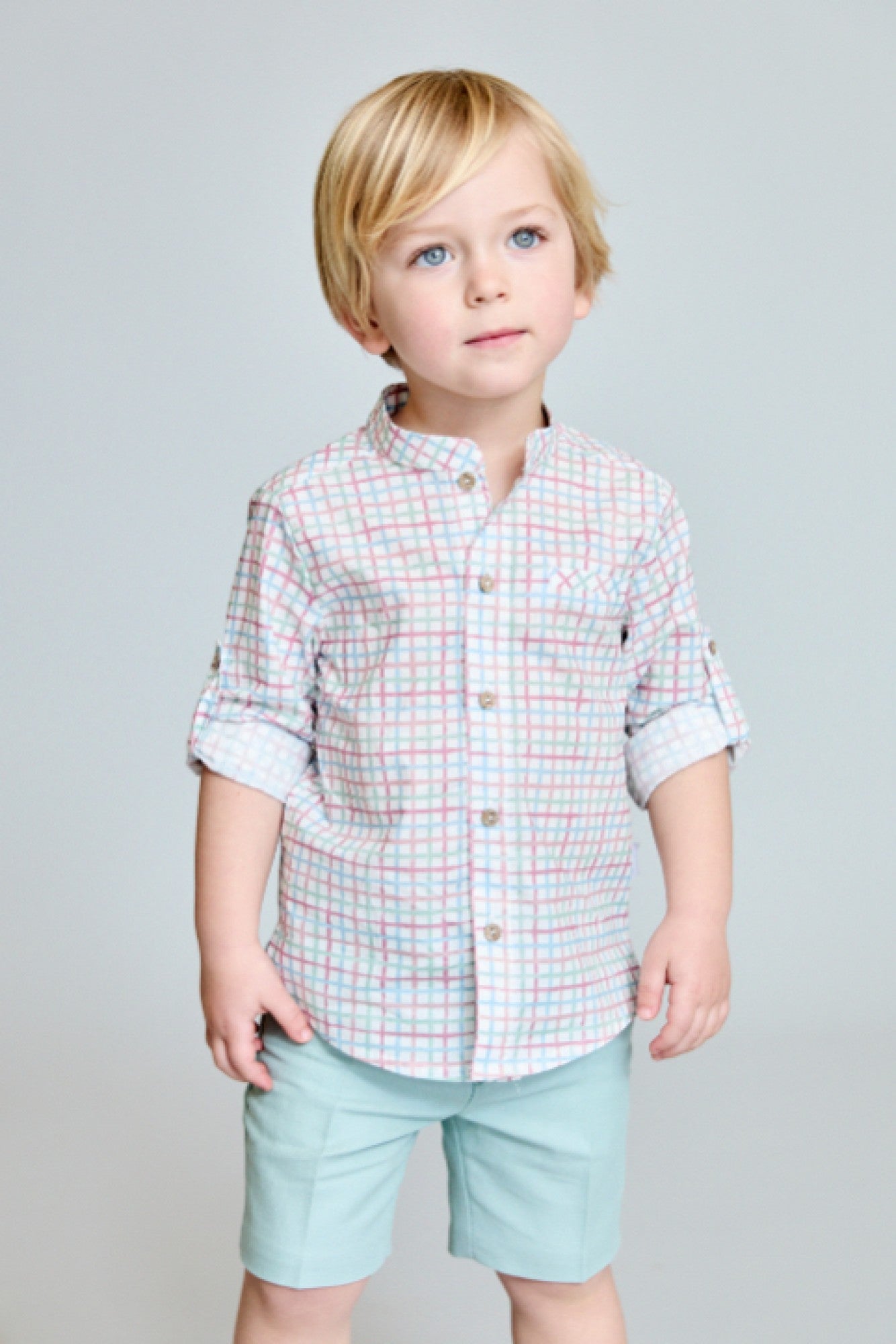 Boys' Classic Plaid Shirt and Shorts Set