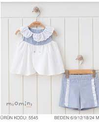 Ruffled collar blouse & shorts set
