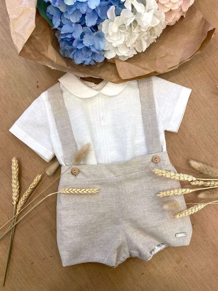 Tan ceremony shirt and overalls set