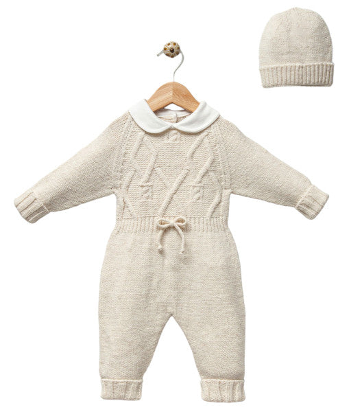 Detailed top romper and beanie set