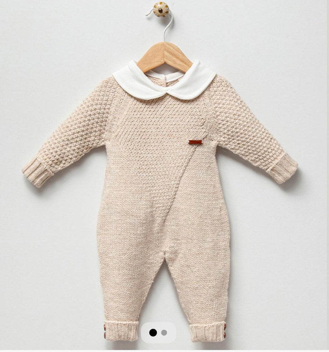 Knitted Baby Romper with matching beanie