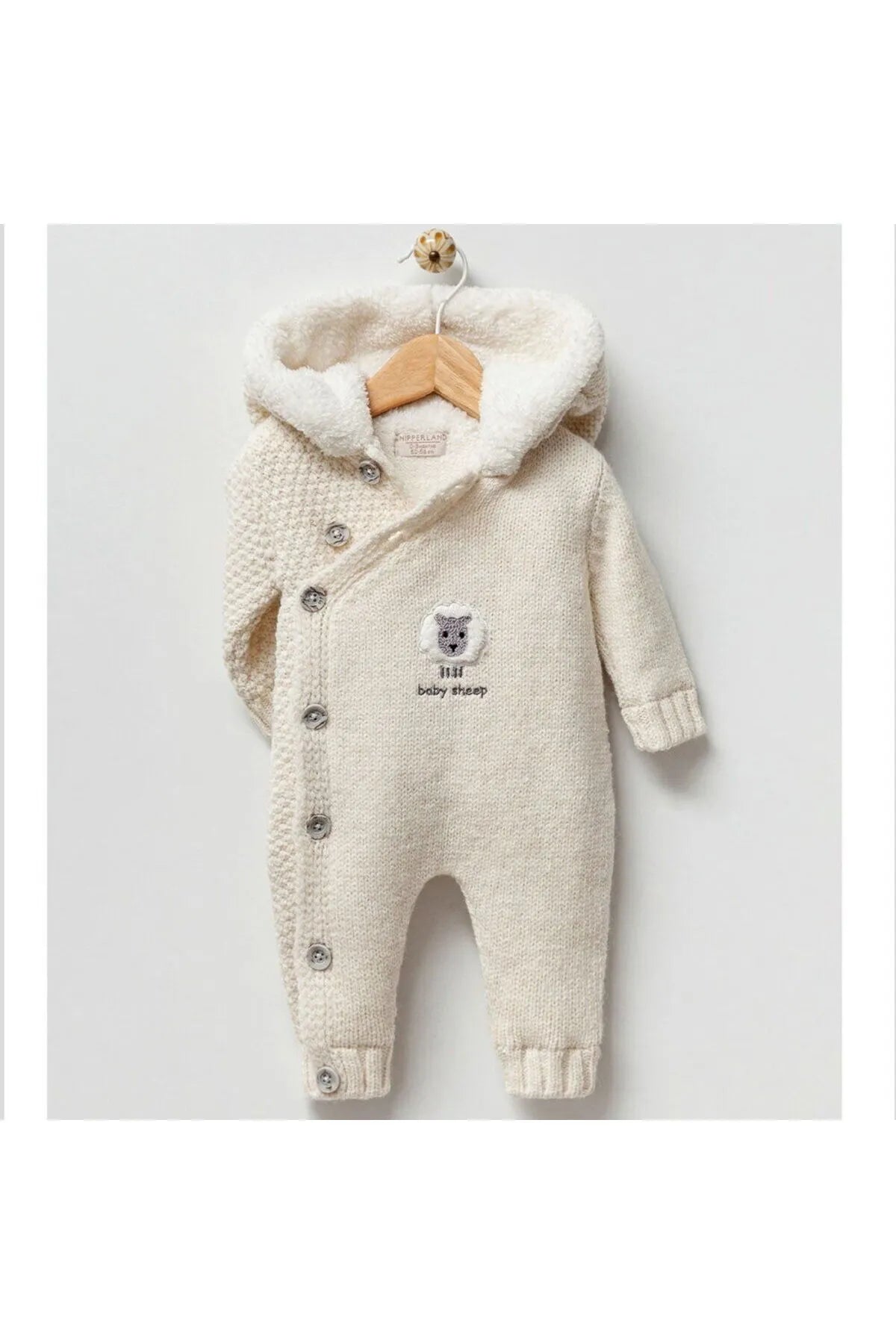 Hooded romper with sheep detail on the chest