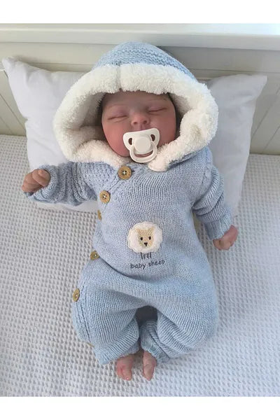 Hooded romper with sheep detail on the chest