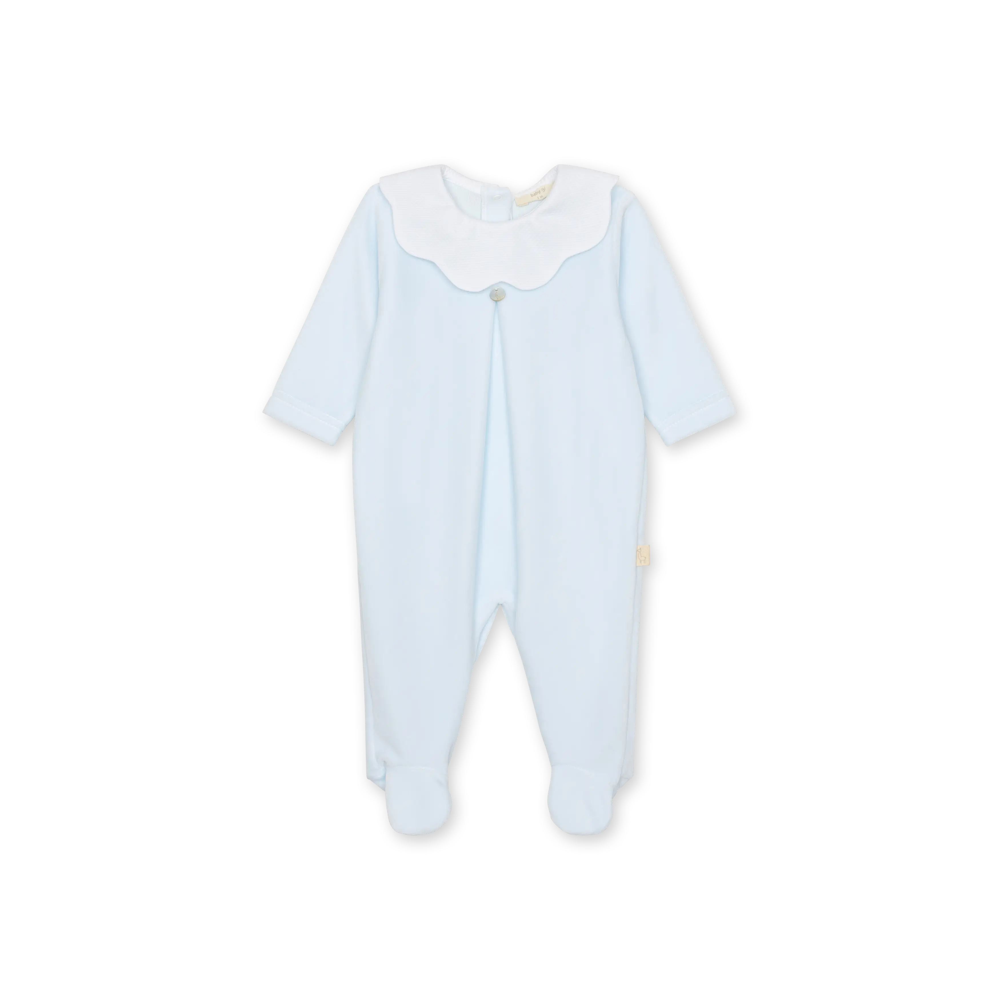Velour babygrow with a flower trimmed collar
