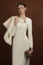 Cream Stone Embroidered long sleeve Dress