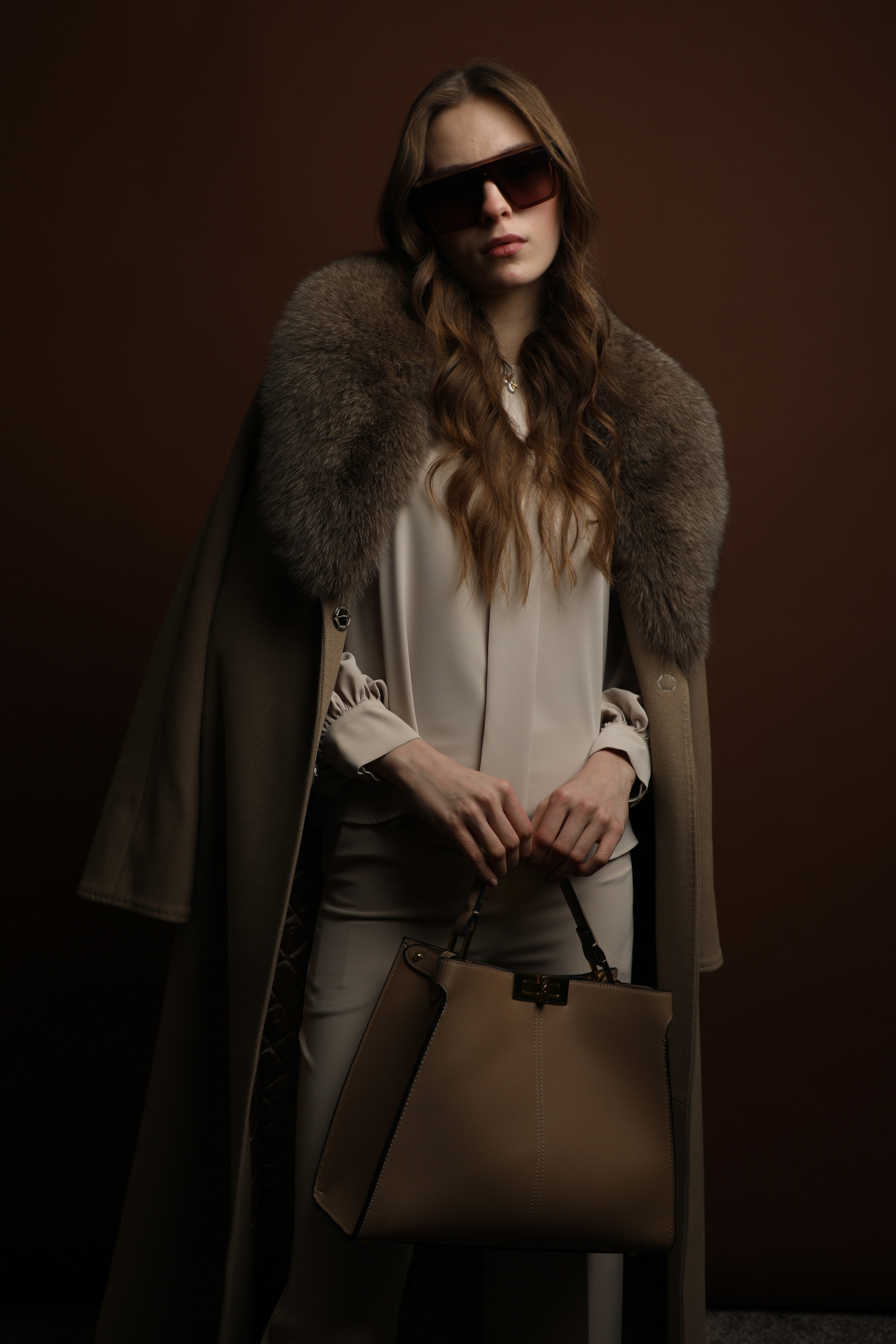 Faux Fur Collar and Belted Wrap Coat