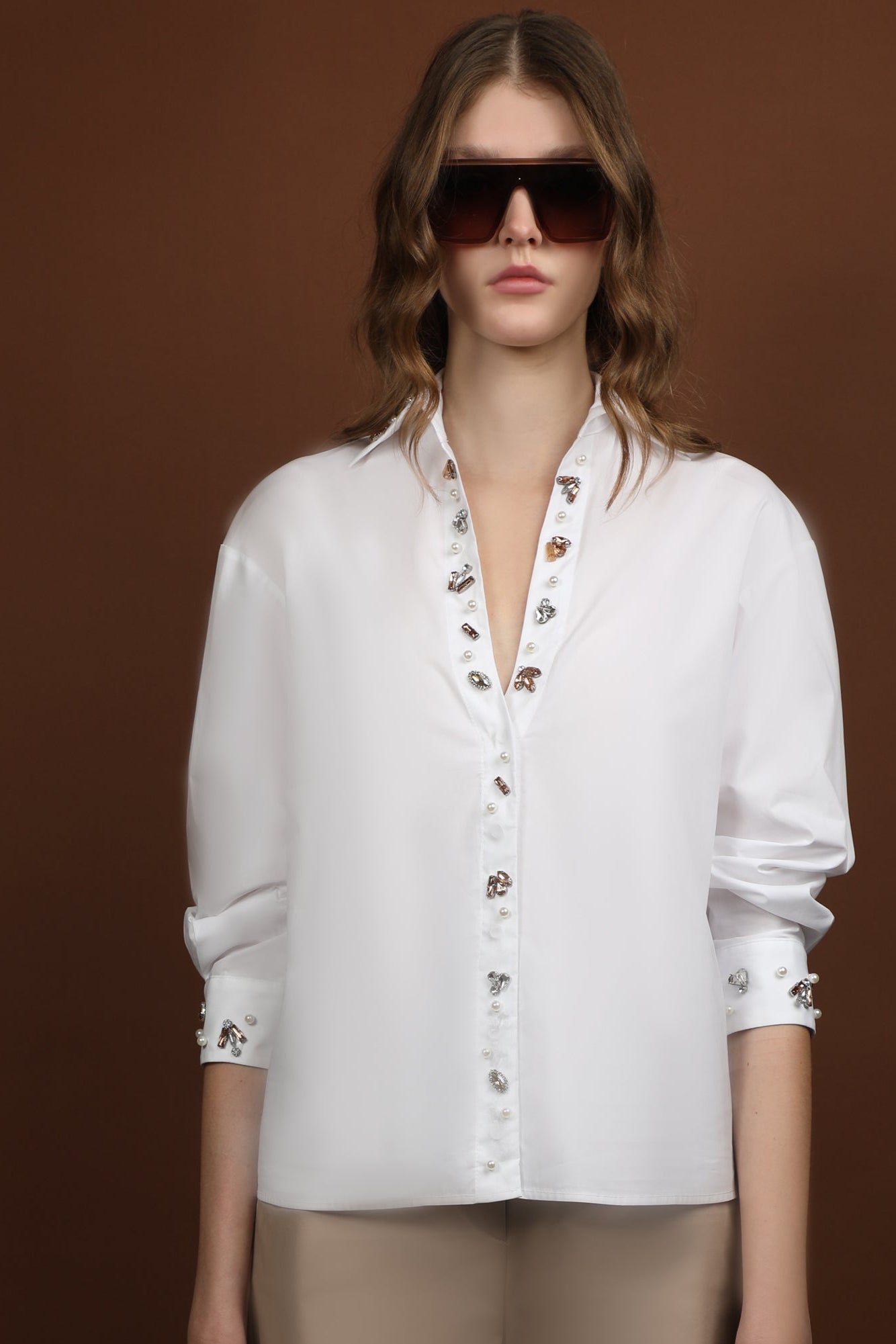 Placket detailed with gemstones  Shirt
