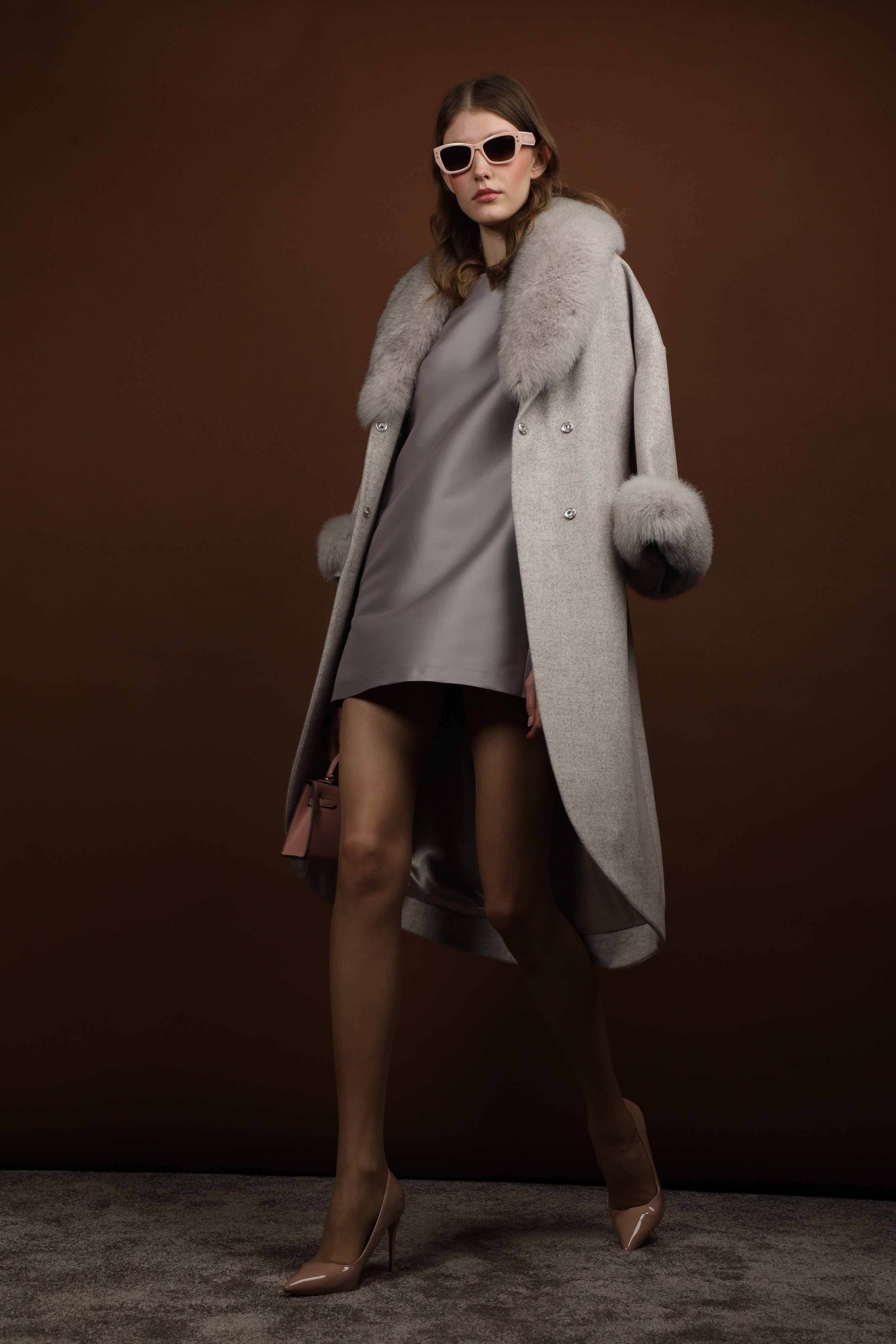 Faux Fur Collar and Cuff Belted Wrap Coat