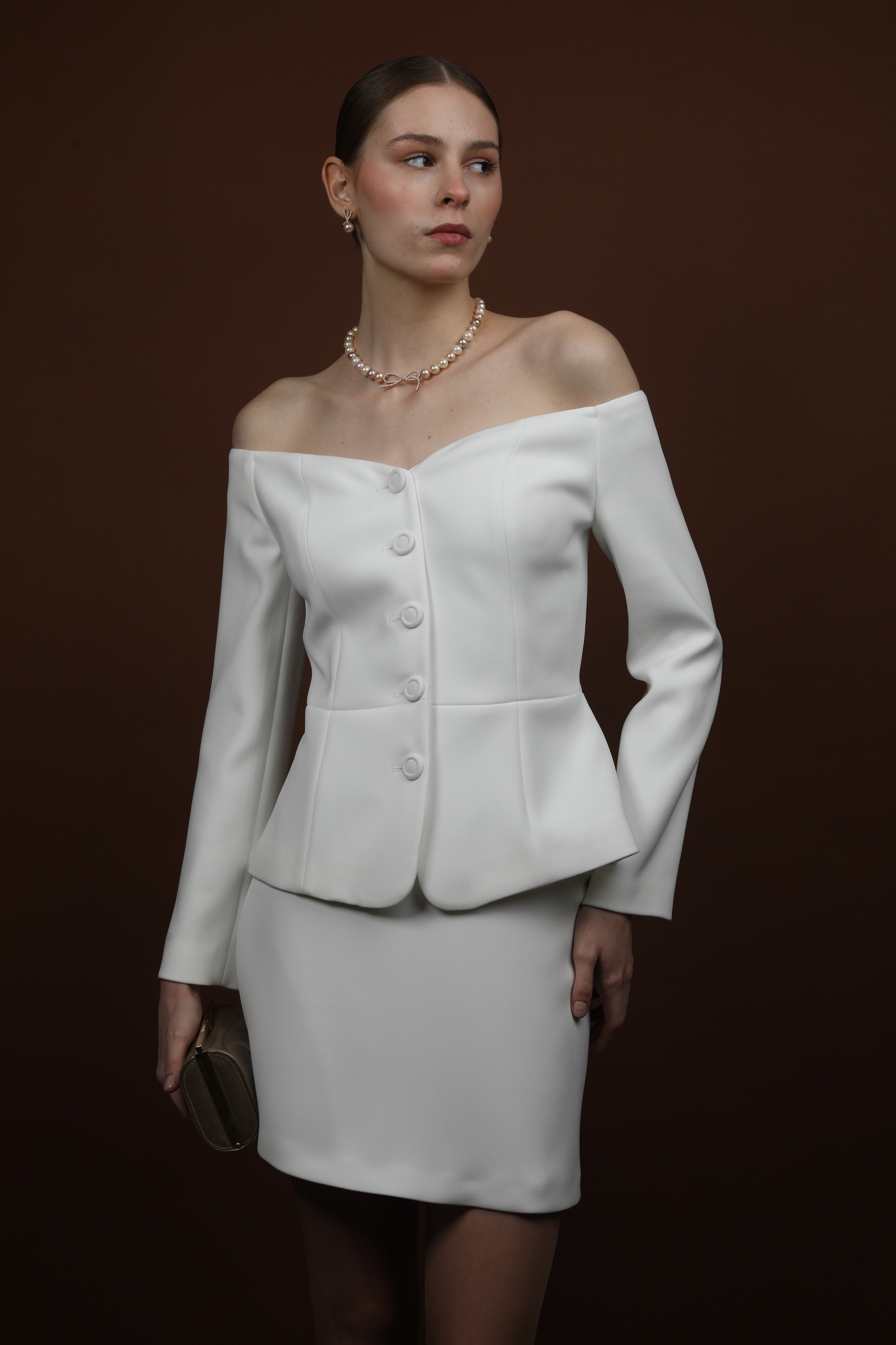 Chic Off-Shoulder Blazer and Mini Skirt Set