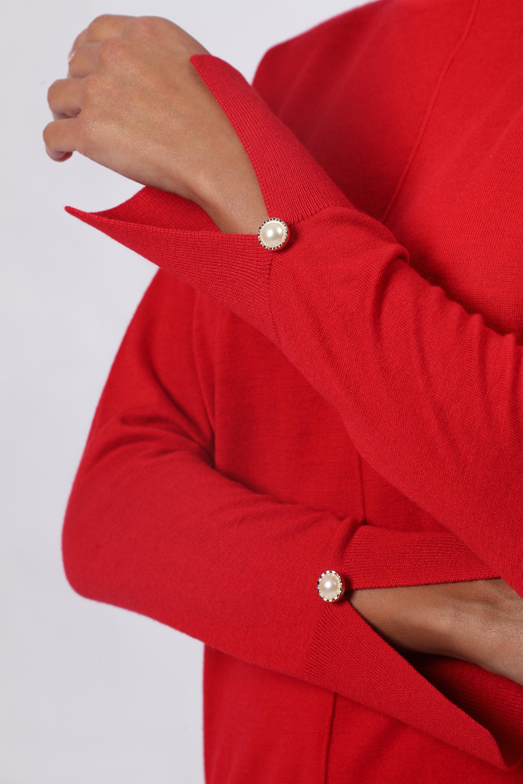Pearl-Detail Split-Sleeve Turtleneck