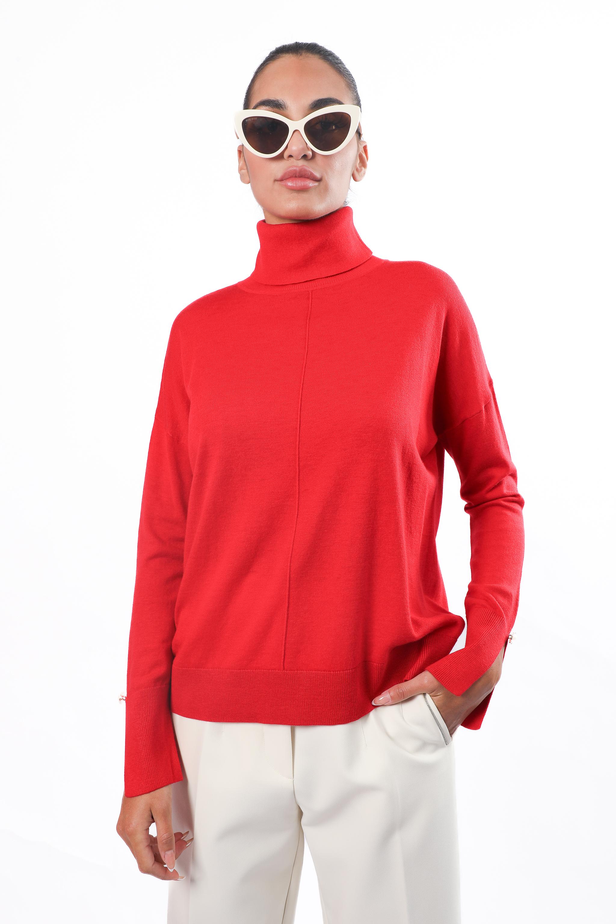 Pearl-Detail Split-Sleeve Turtleneck