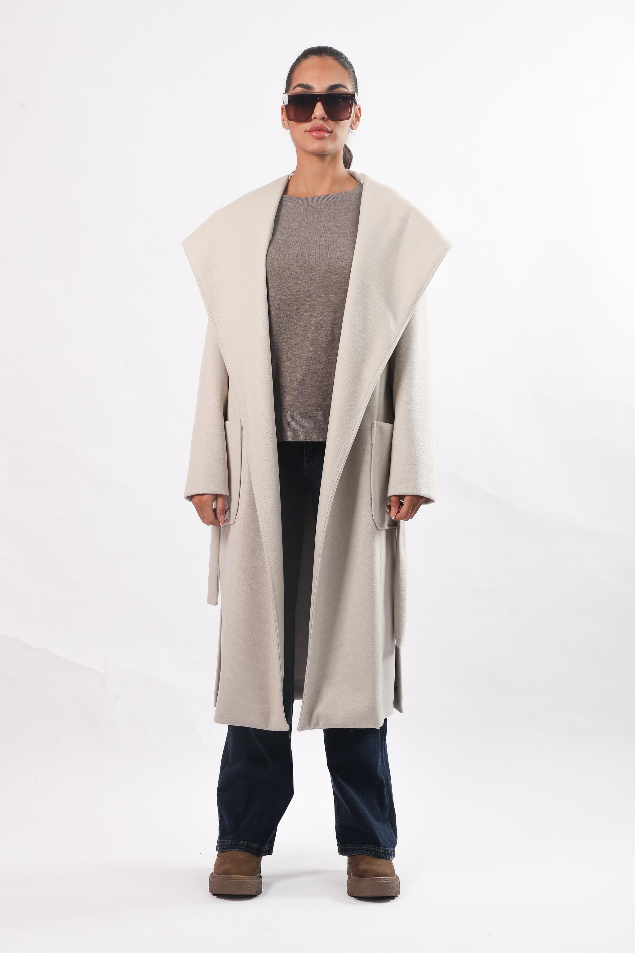 Hooded Shawl-Collar Wrap Coat