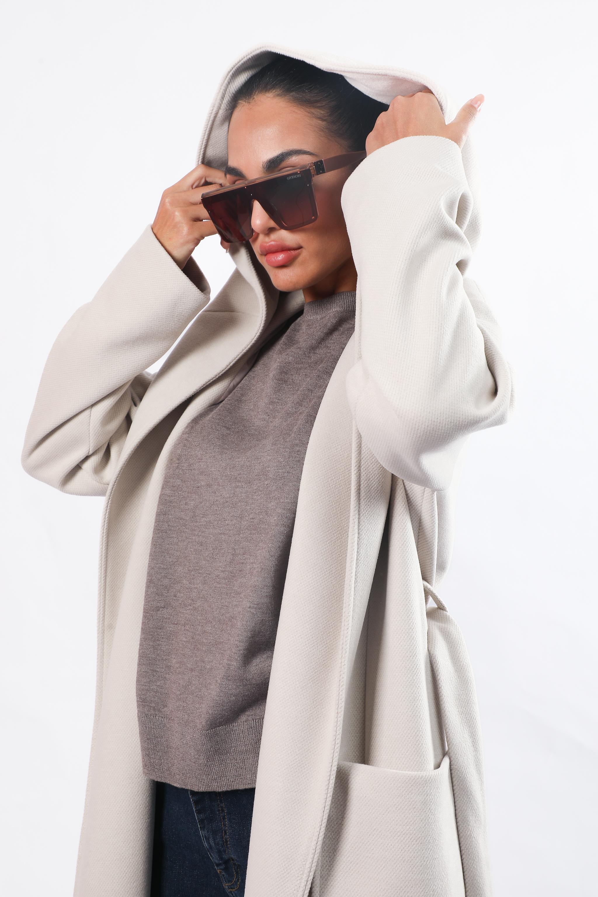 Hooded Shawl-Collar Wrap Coat