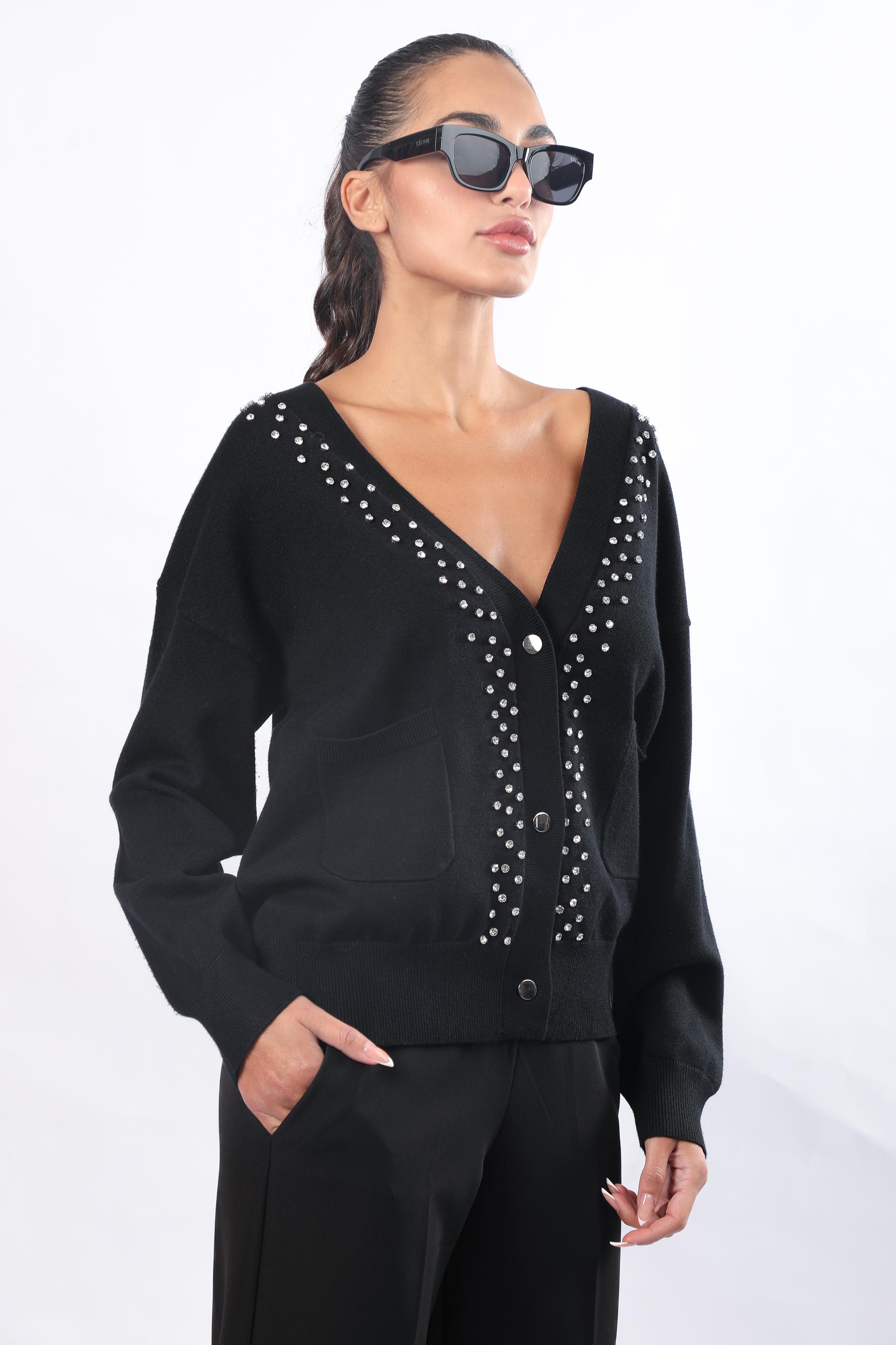 Embellished Cardigan with Rhinestone Details