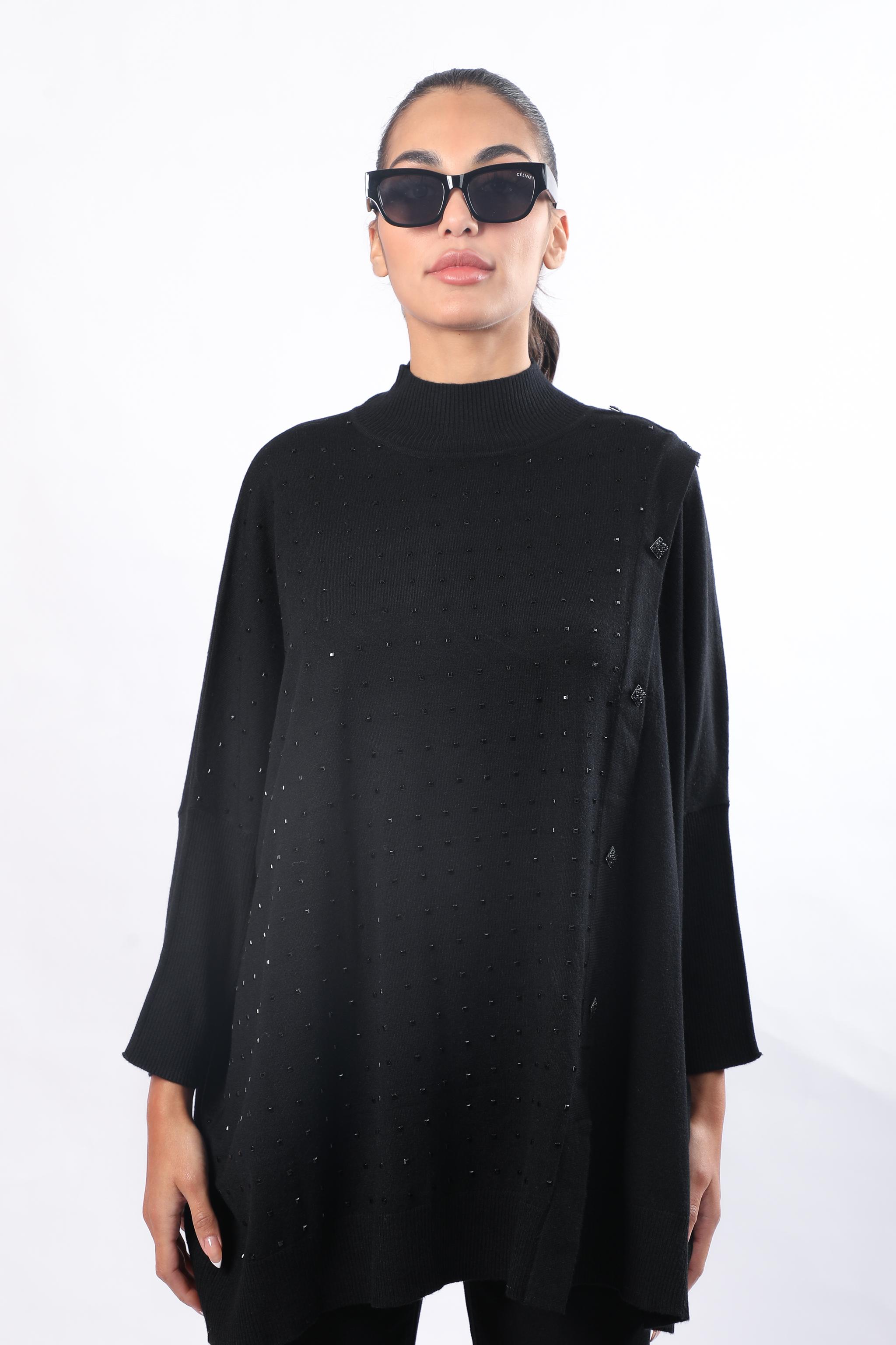 Embellished Mock-Neck Tunic Knitwear