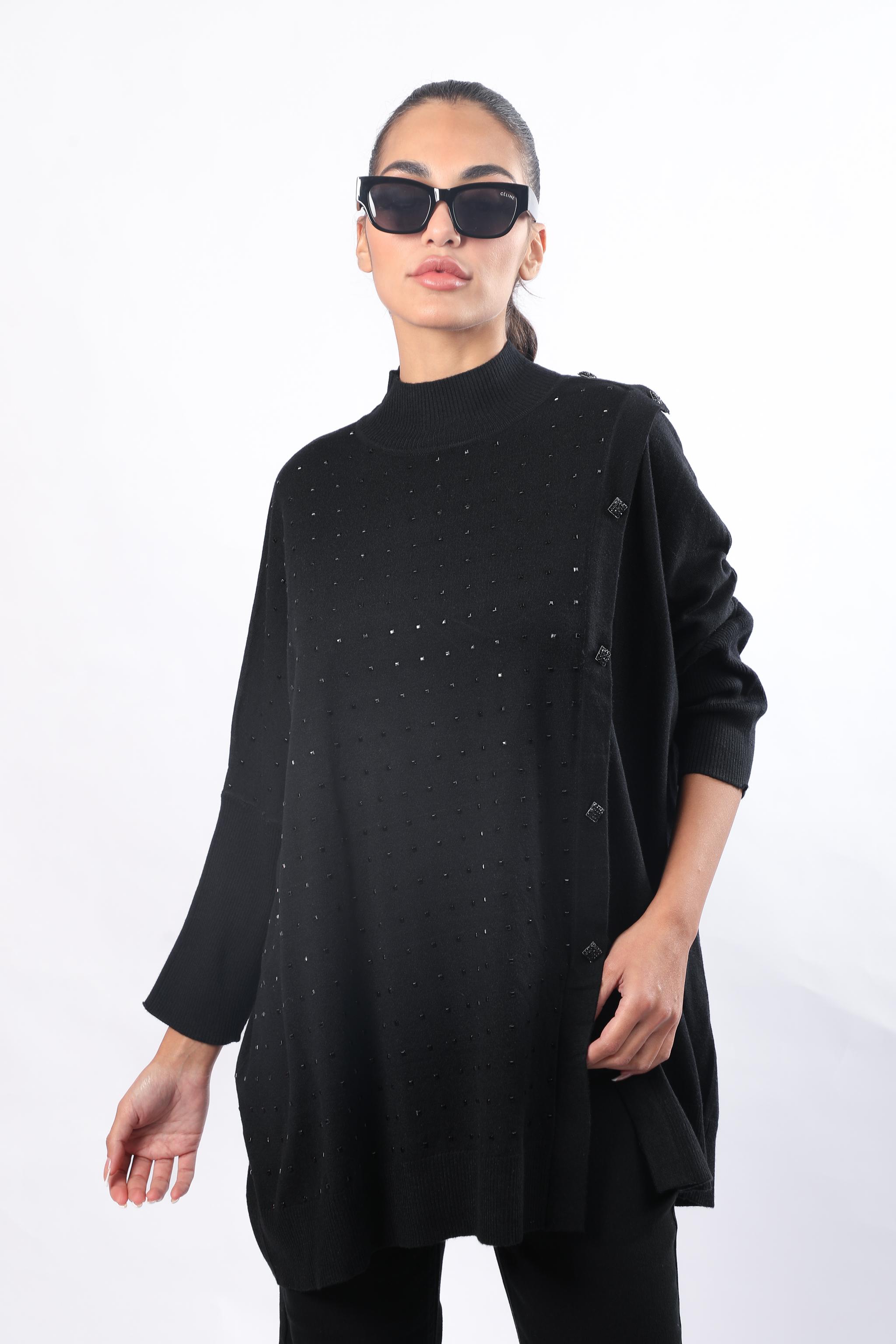Embellished Mock-Neck Tunic Knitwear