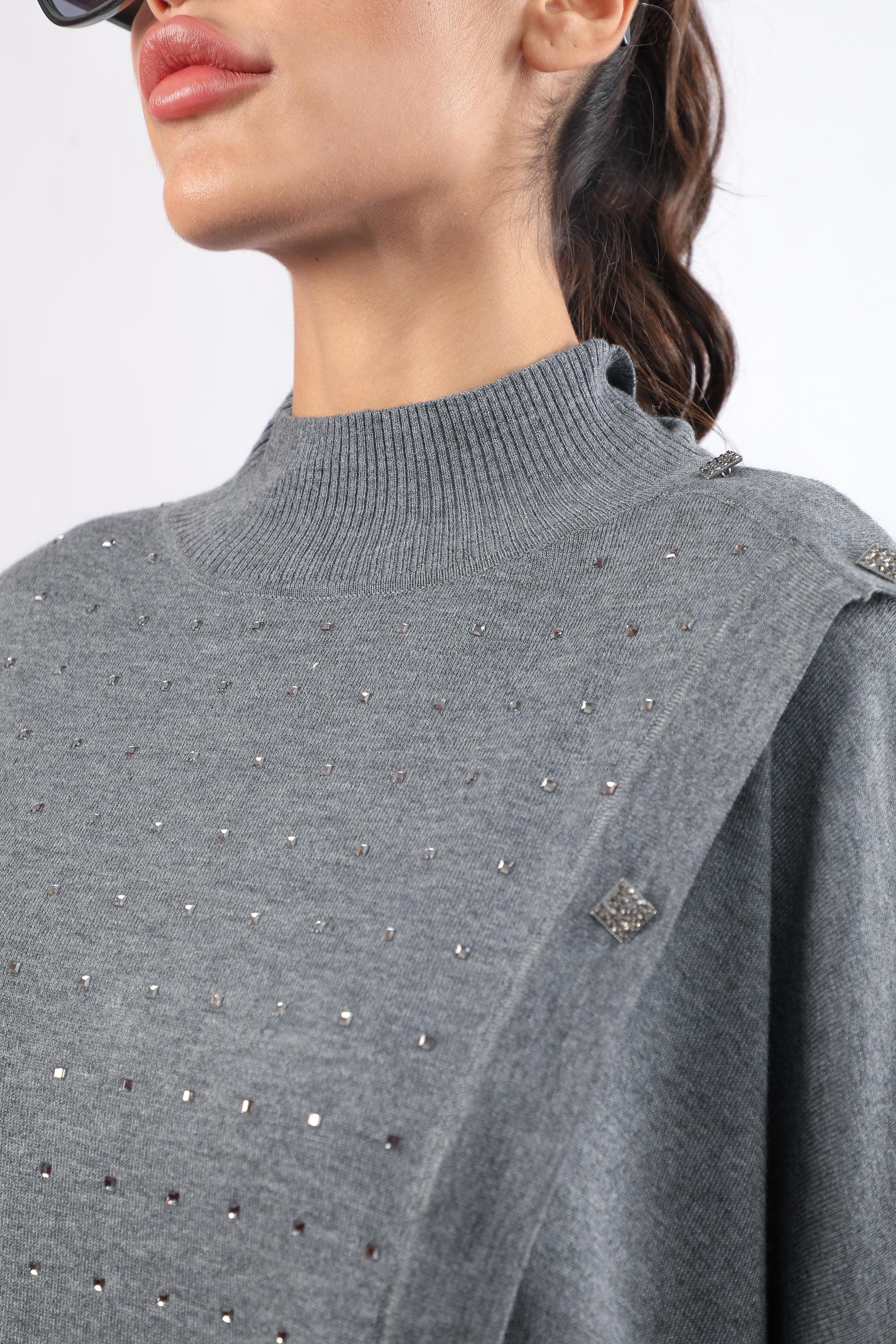 Embellished Mock-Neck Tunic Knitwear