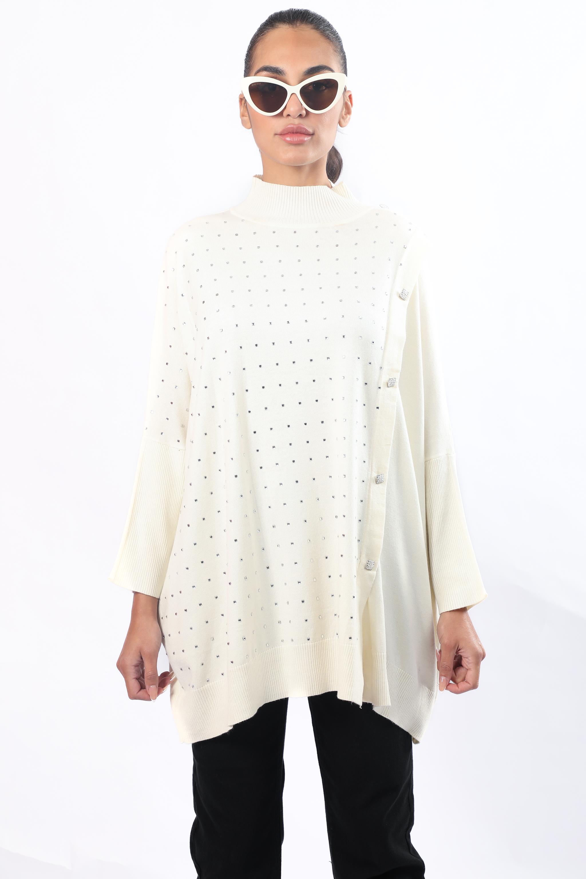 Embellished Mock-Neck Tunic Knitwear