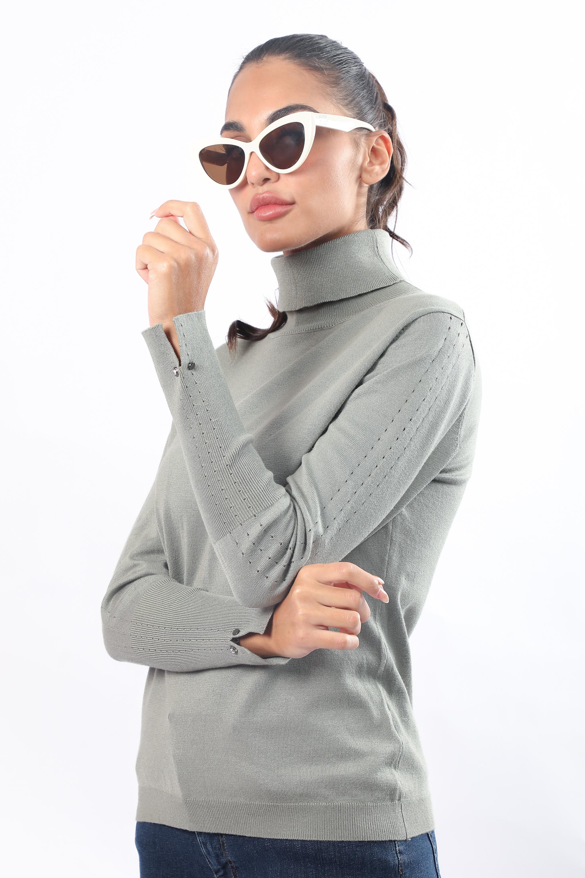 Turtleneck with Delicate Sleeve Embellishment