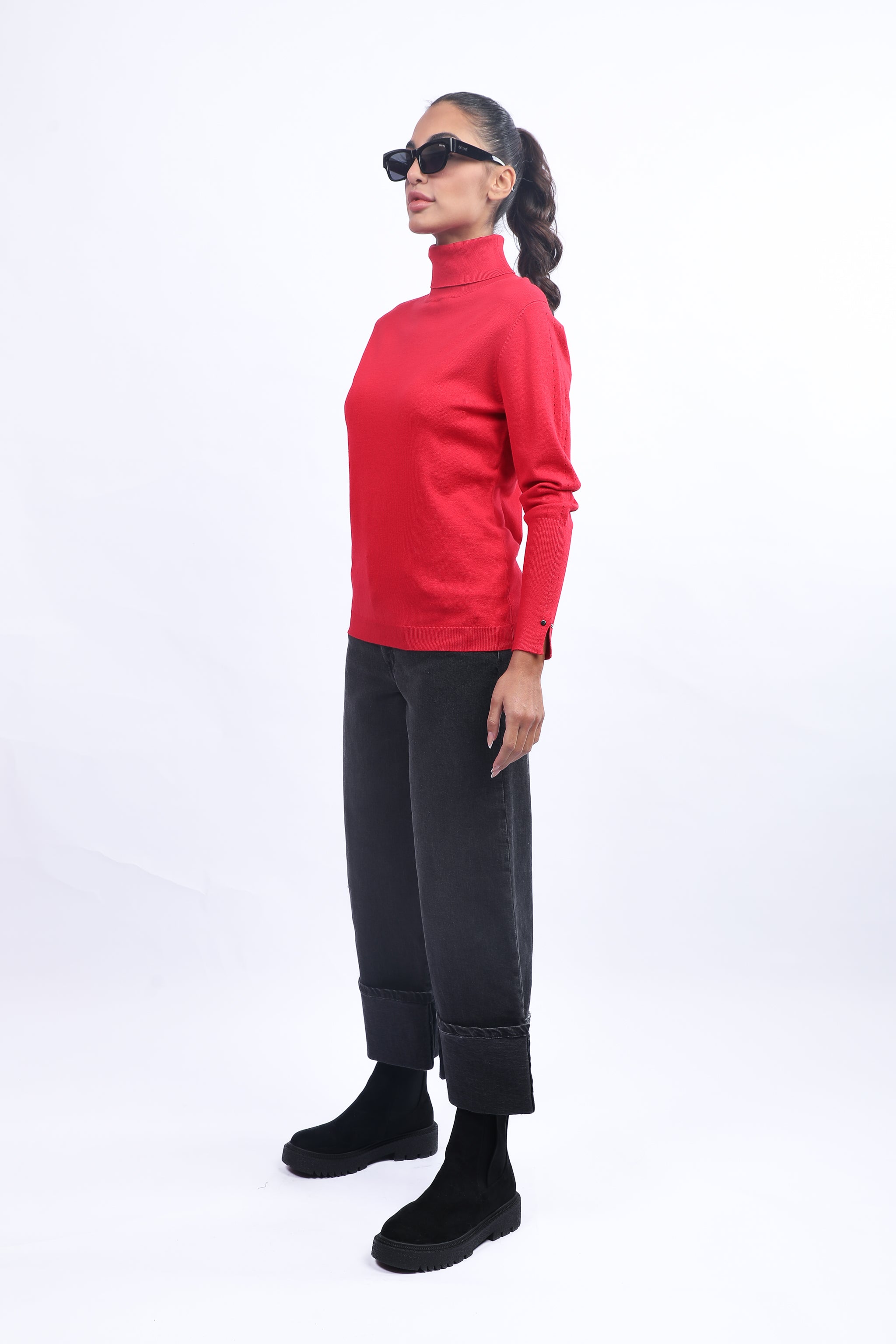 Turtleneck with Delicate Sleeve Embellishment