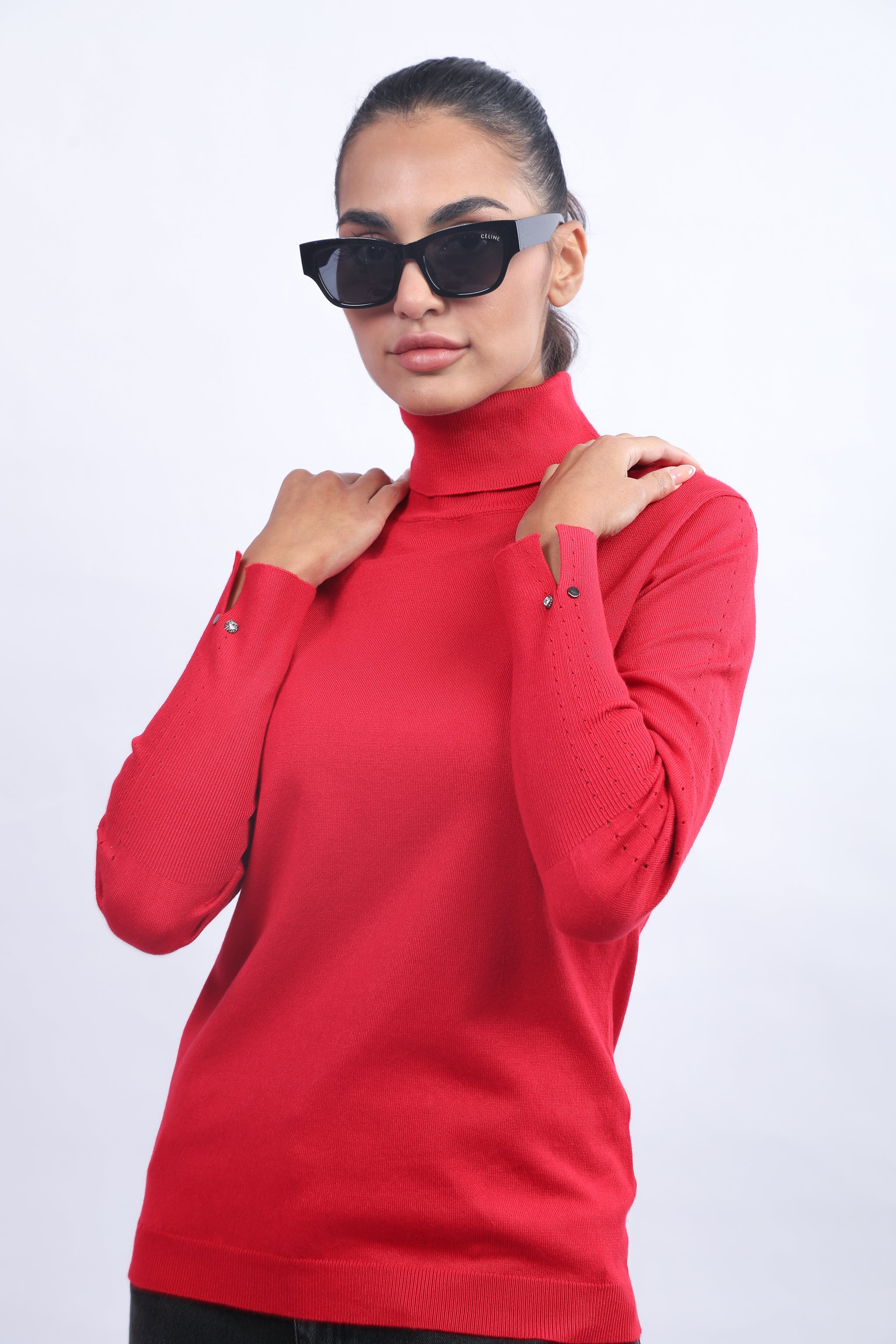 Turtleneck with Delicate Sleeve Embellishment