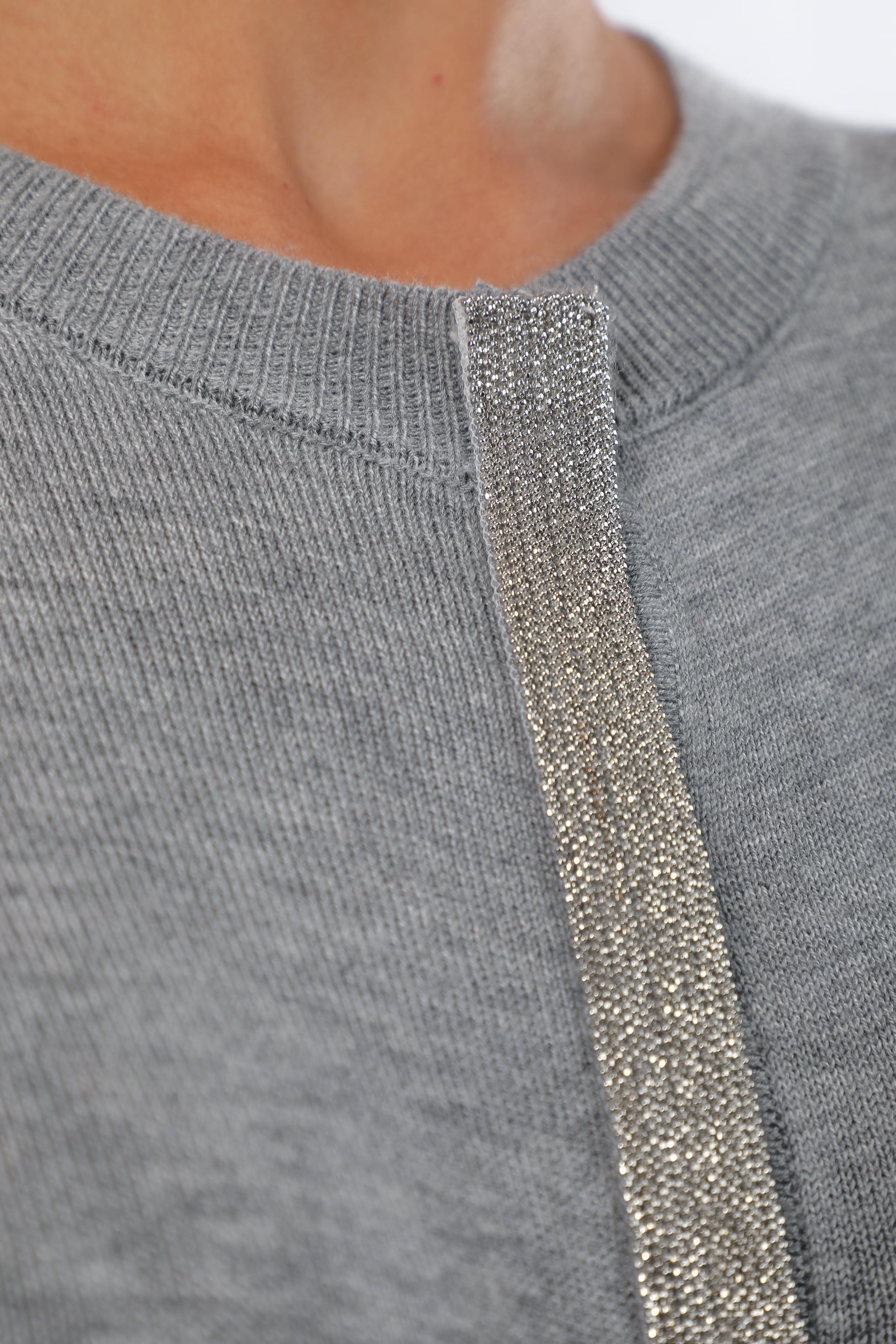 Classic Grey Cardigan with Subtle Metallic Trim