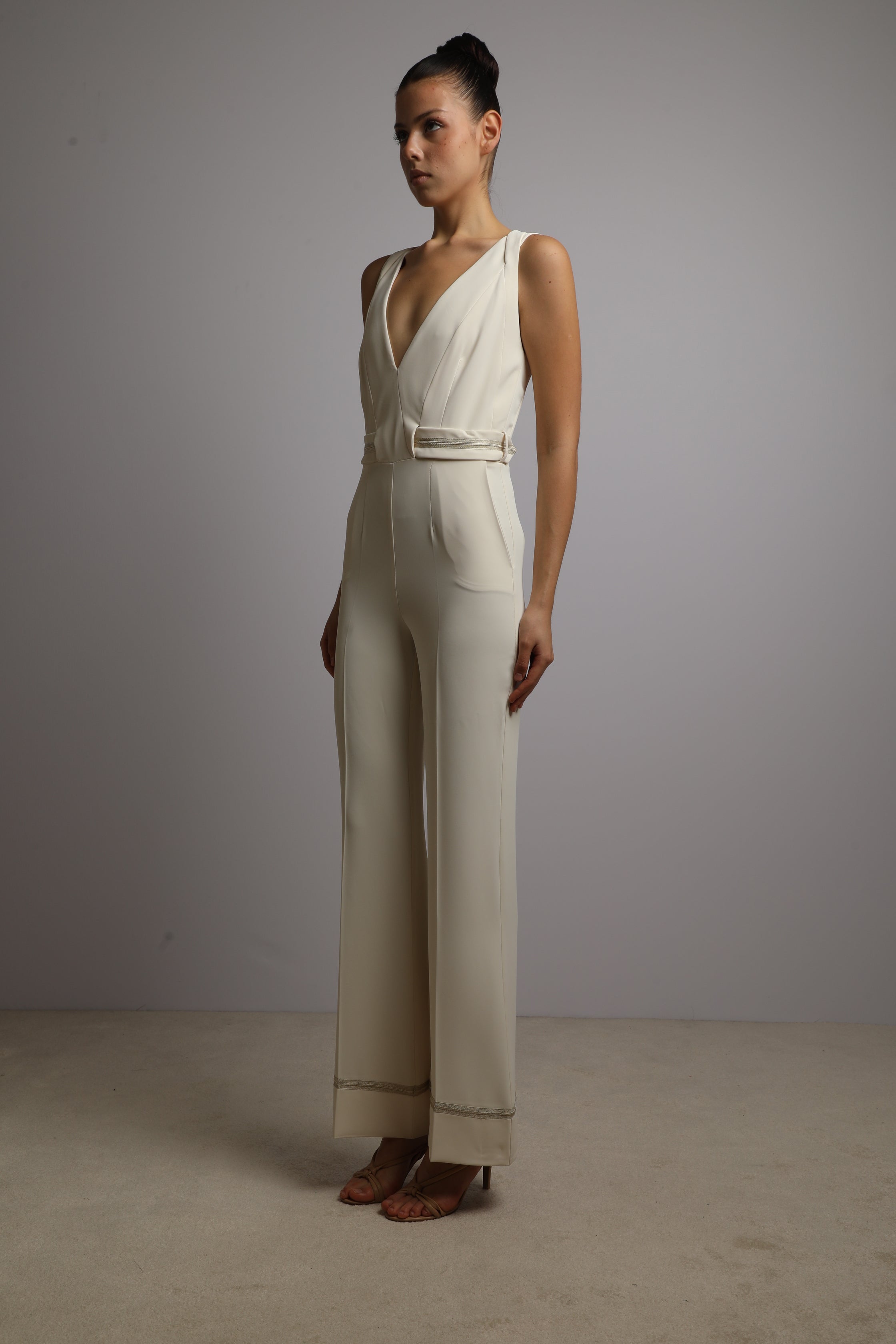 Ivory jumpsuit with matching belt