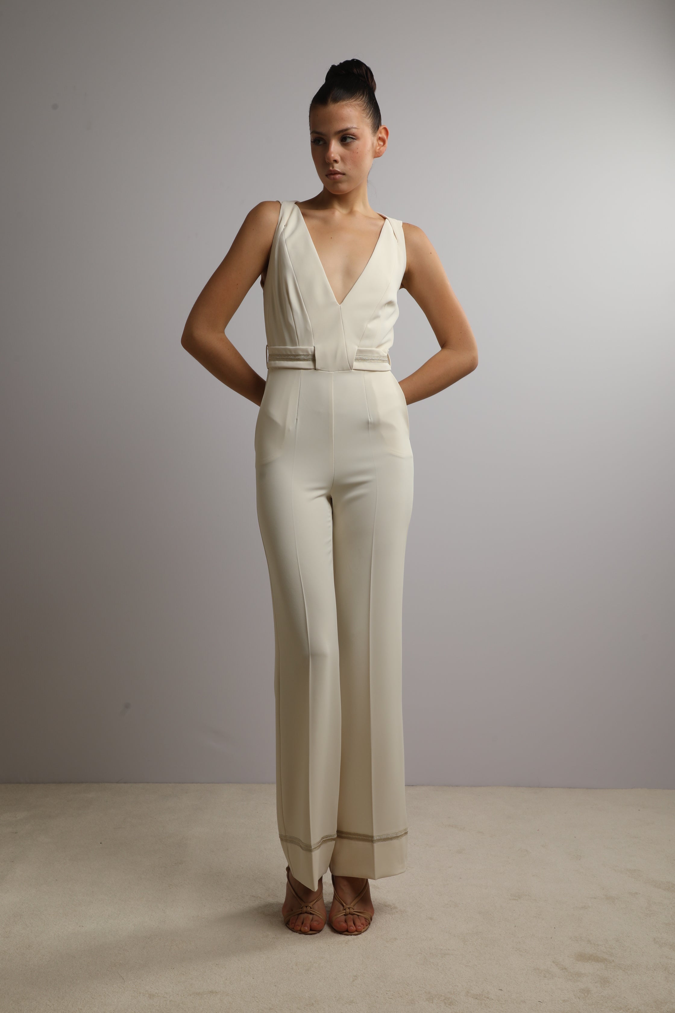 Ivory jumpsuit with matching belt
