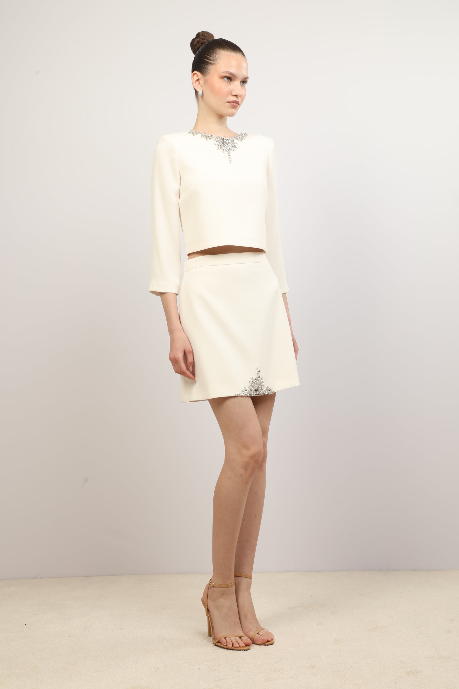 Stone Embroidered Blouse Skirt Set