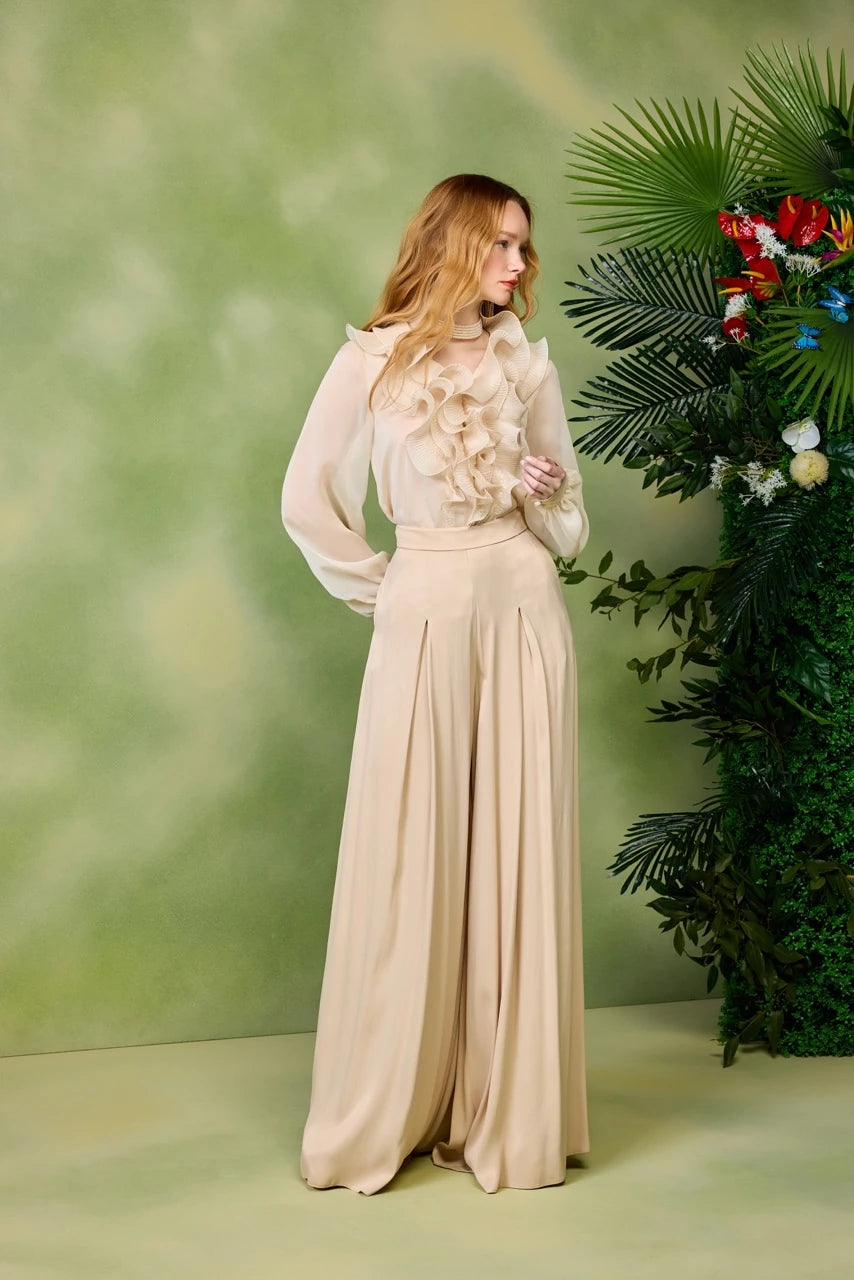 100% Rayon Wide Leg Trousers