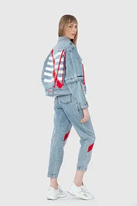 GIZIA Printed Detailed Navy Blue Jacket