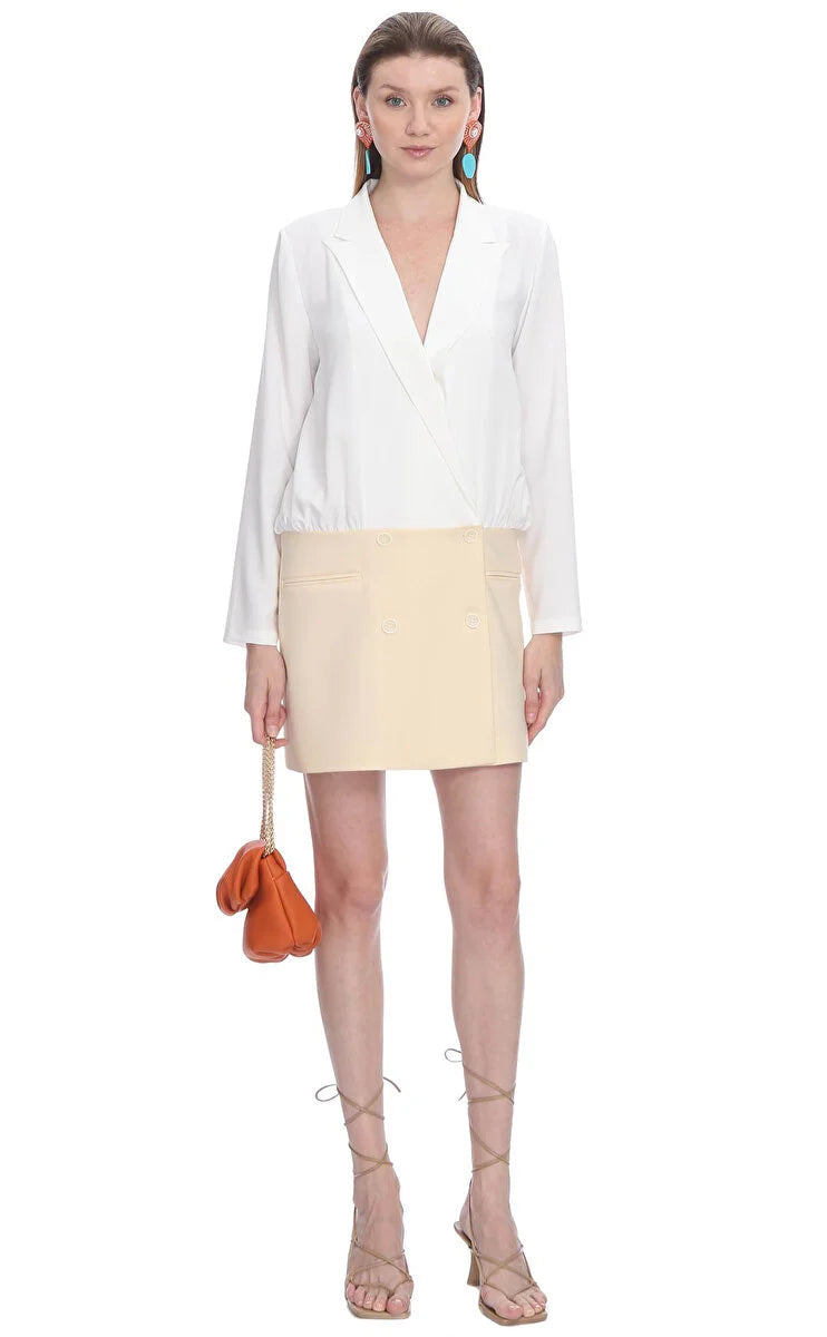 Long sleeve ecru & beige dress