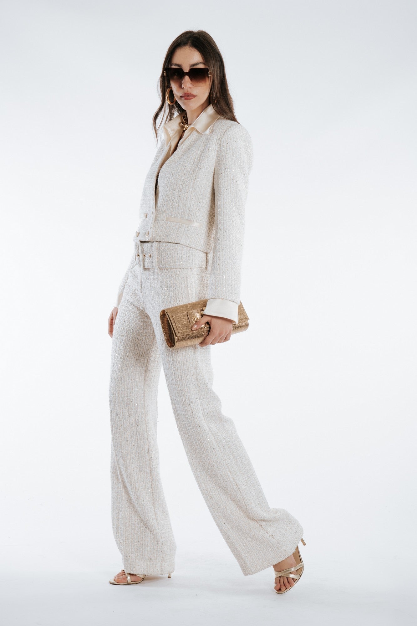 Tweed pants with matching maxi belt