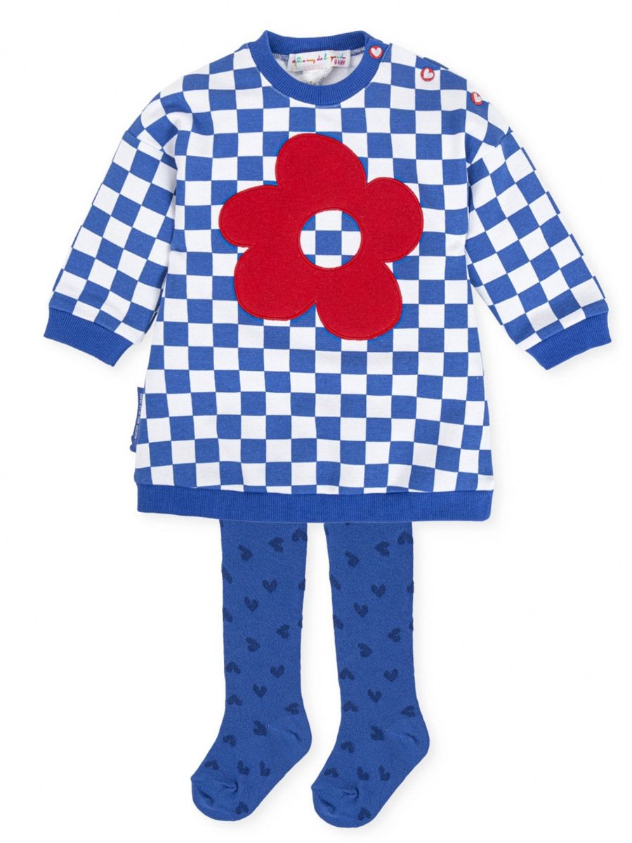 Checkerboard Print Dress Set Blue