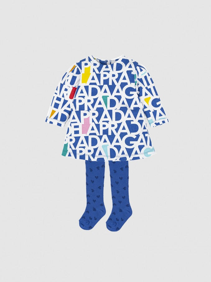 Blue print dress and leggings set