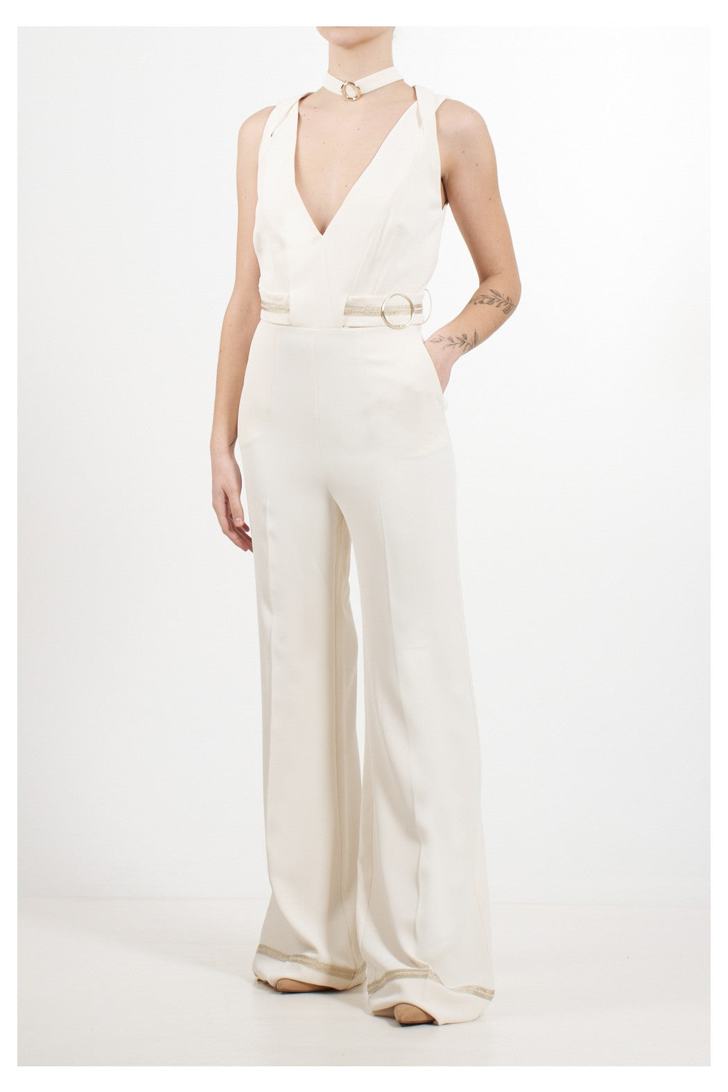 Ivory jumpsuit with matching belt