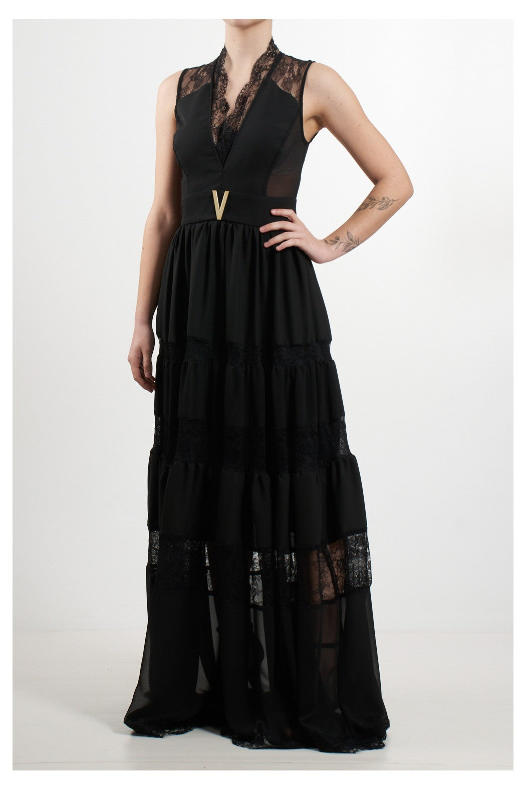 Long dress with lace insert