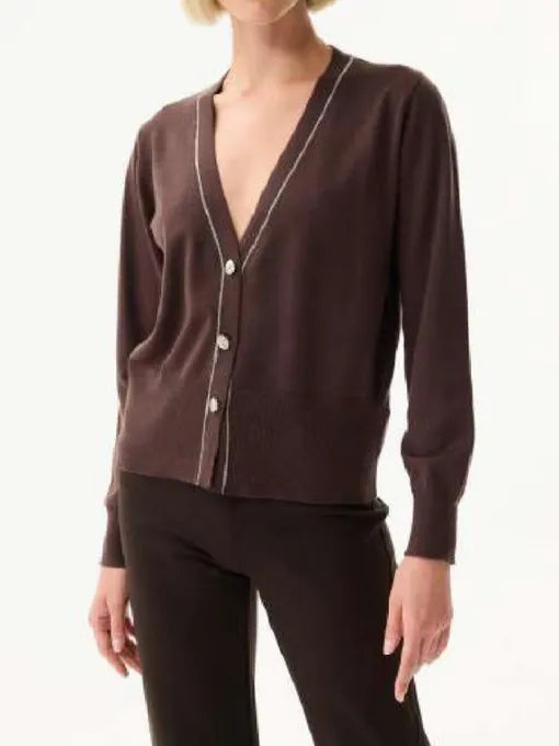 Neckline Trim V-Neck Cardigan