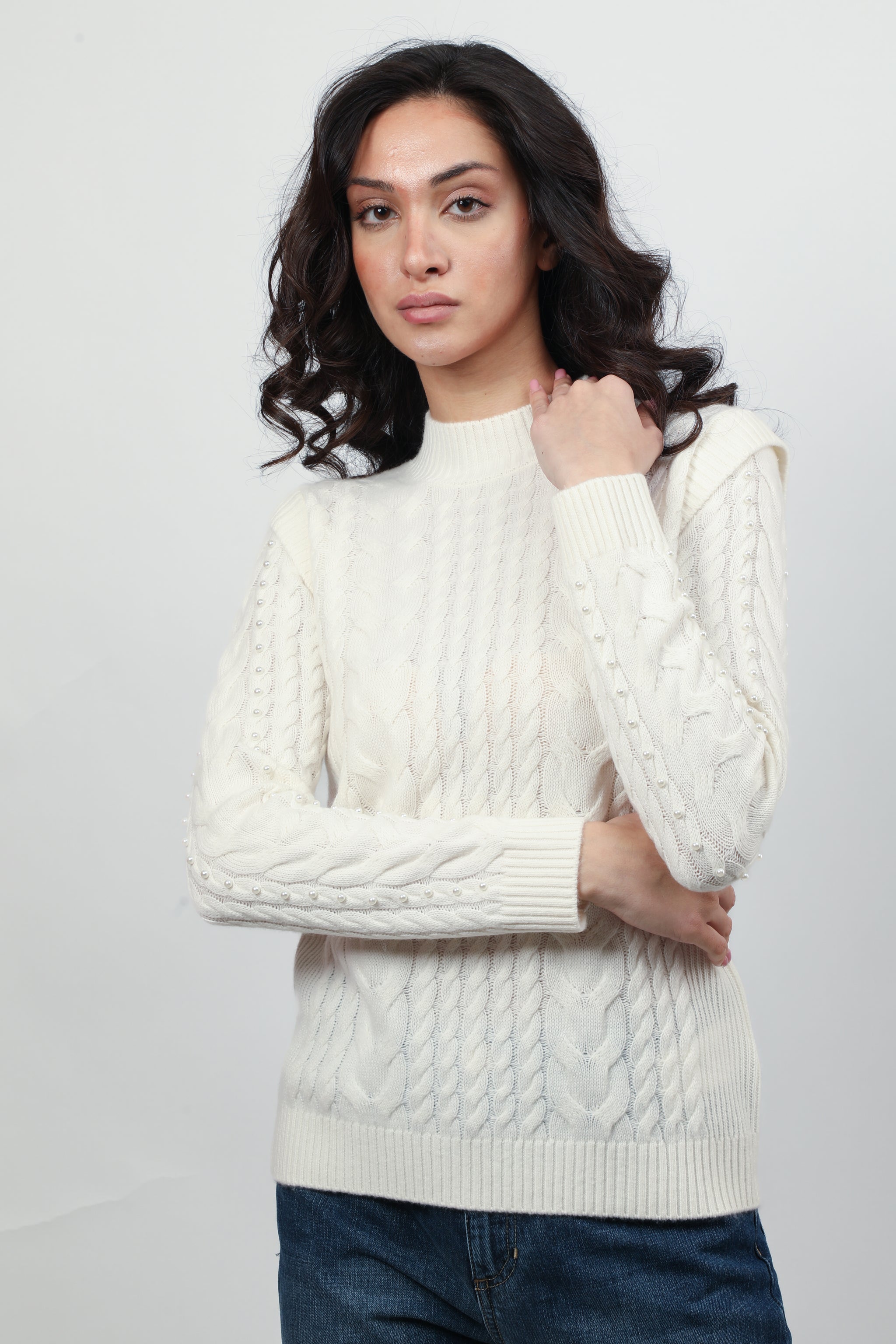 Rose-Gold Pearl-Embellished Cable knit
