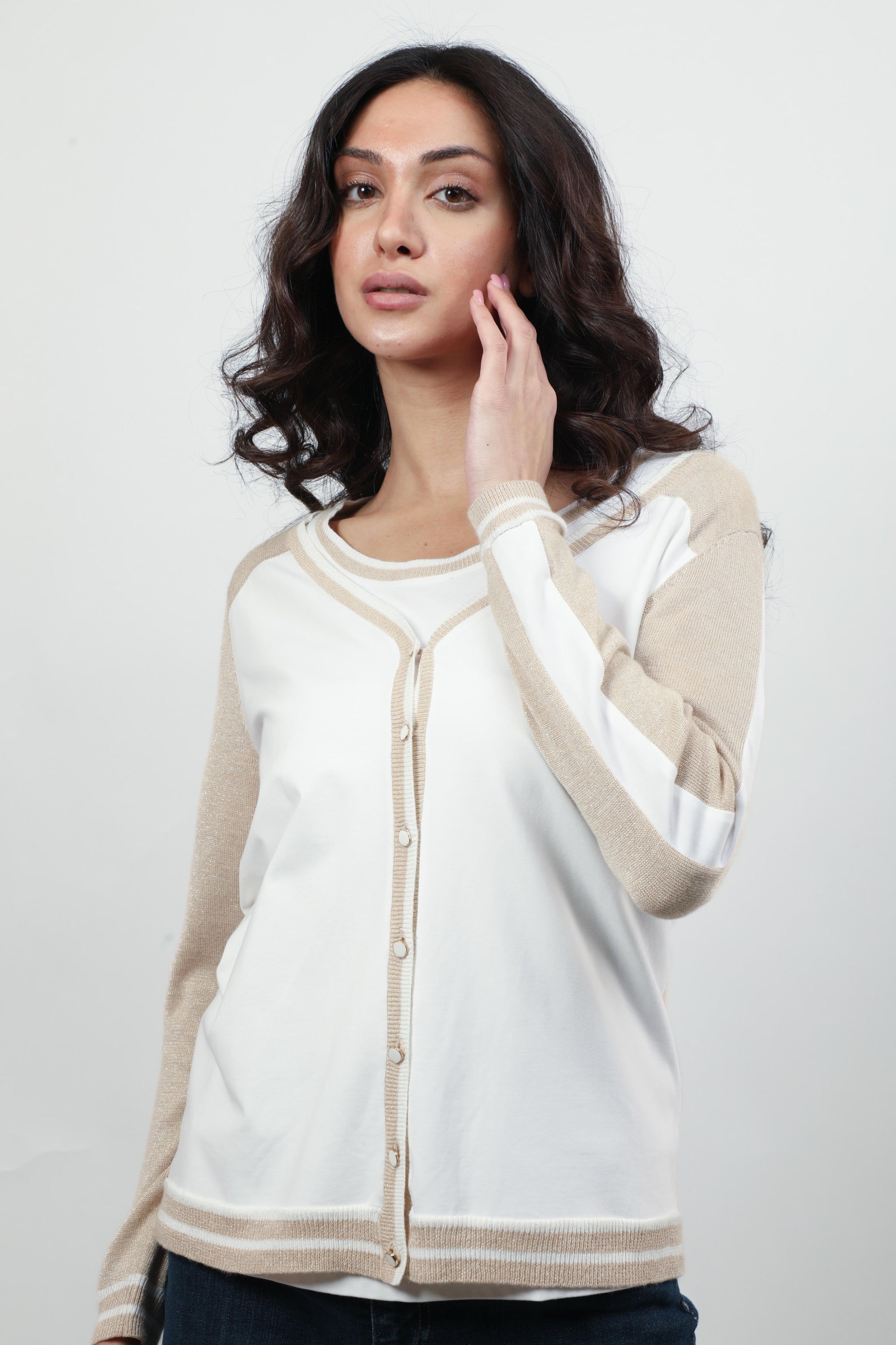 White and Beige Knit Twin Set