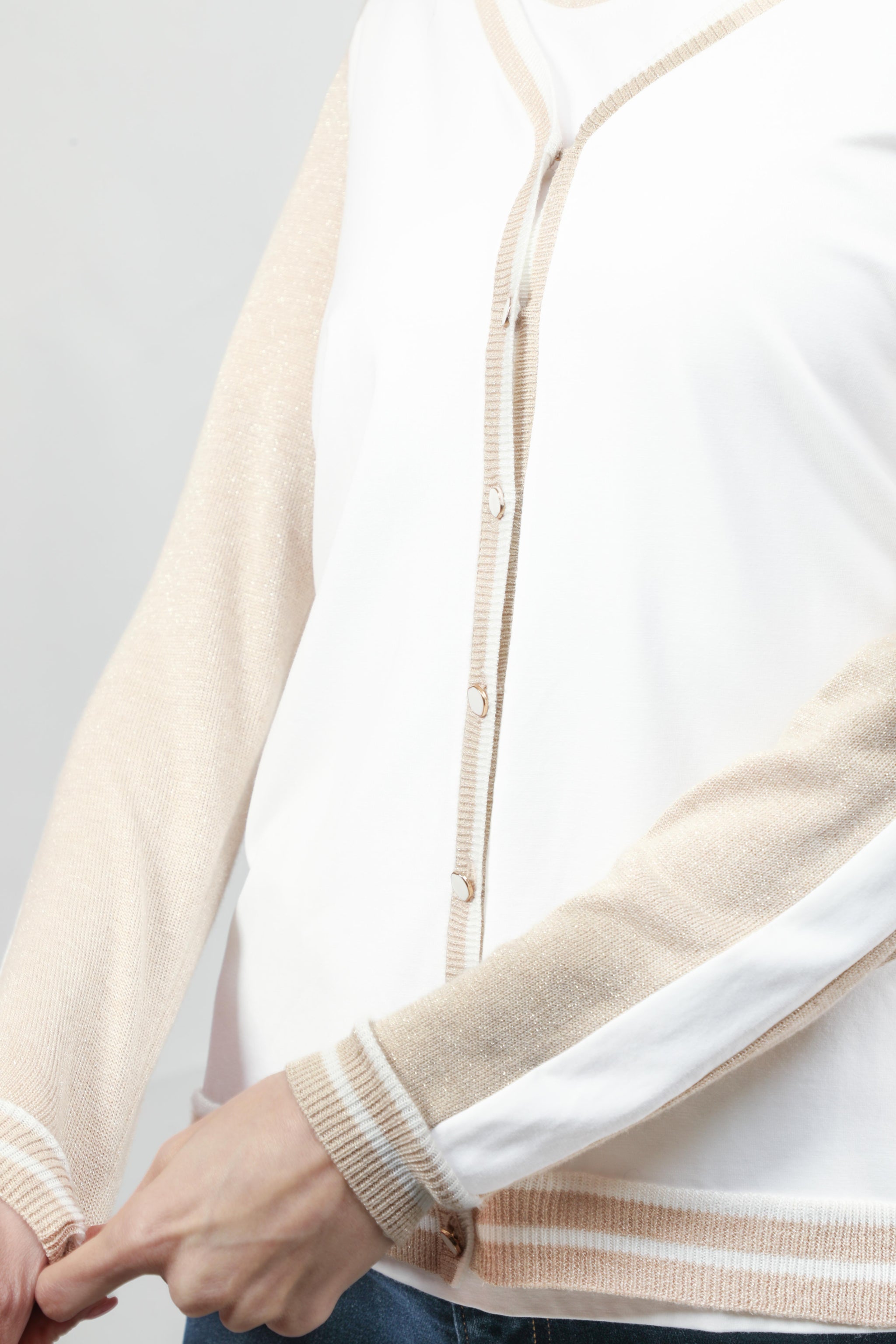 White and Beige Knit Twin Set