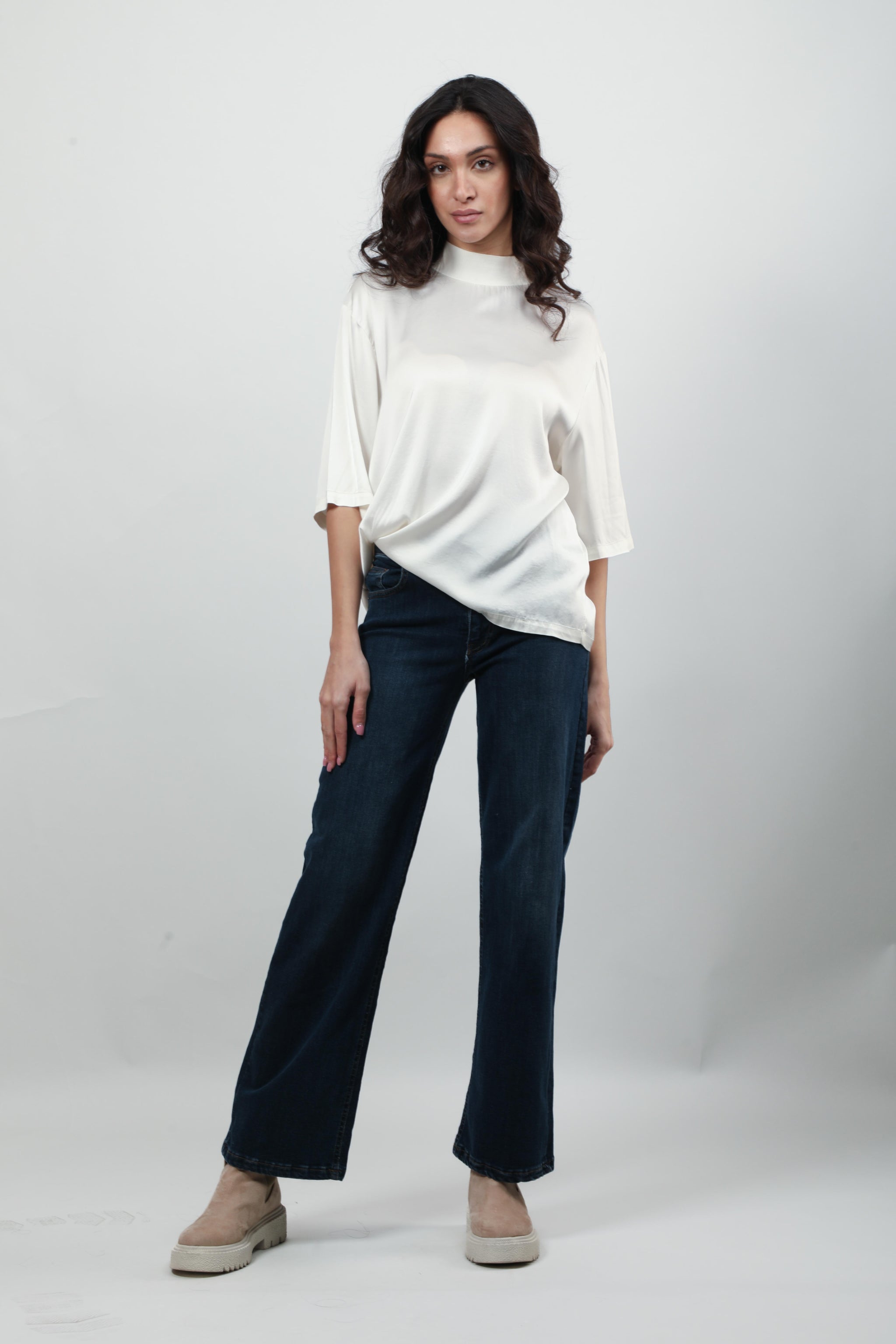 High-Neck Satin Blouse