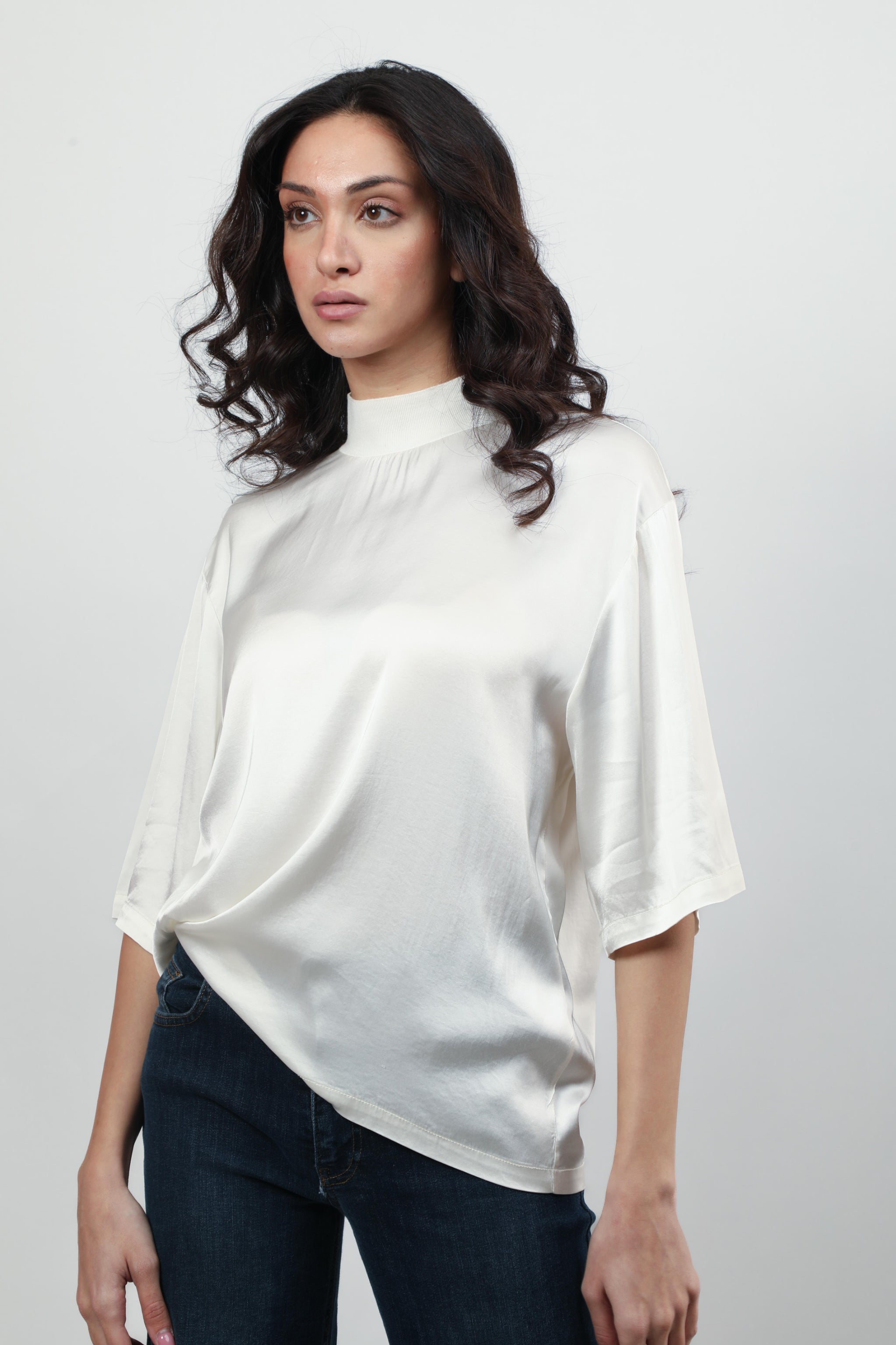 High-Neck Satin Blouse