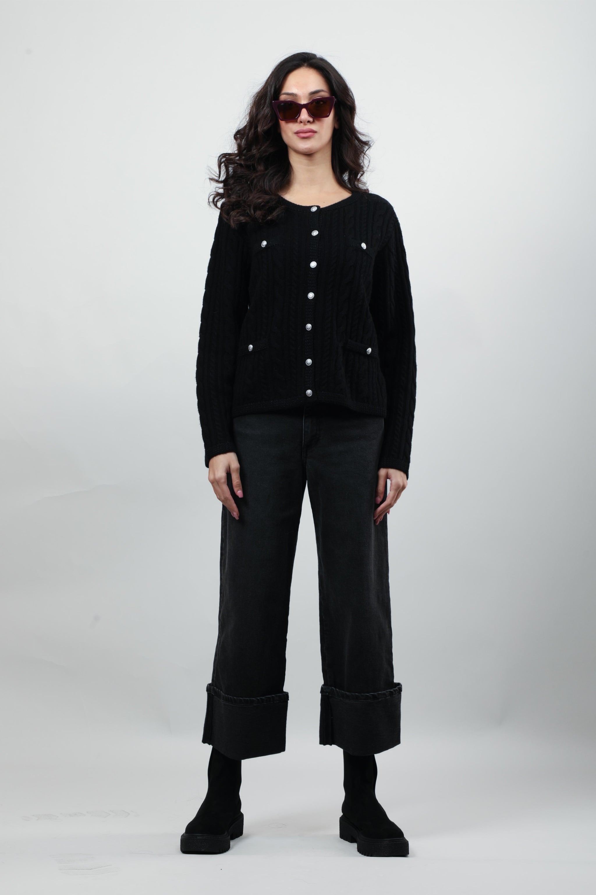 Cable-Knit Cardigan with Ornate Buttons
