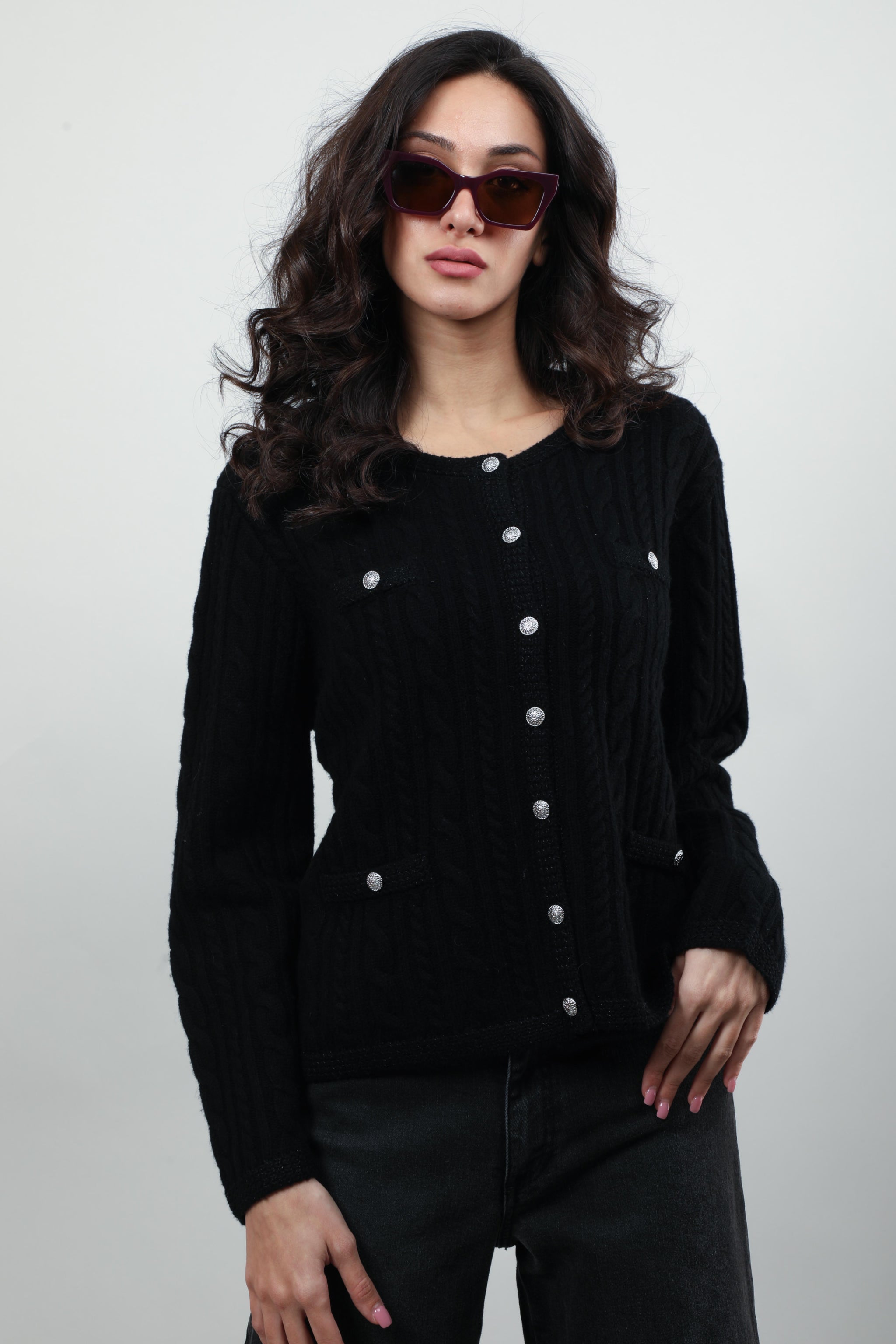 Cable-Knit Cardigan with Ornate Buttons