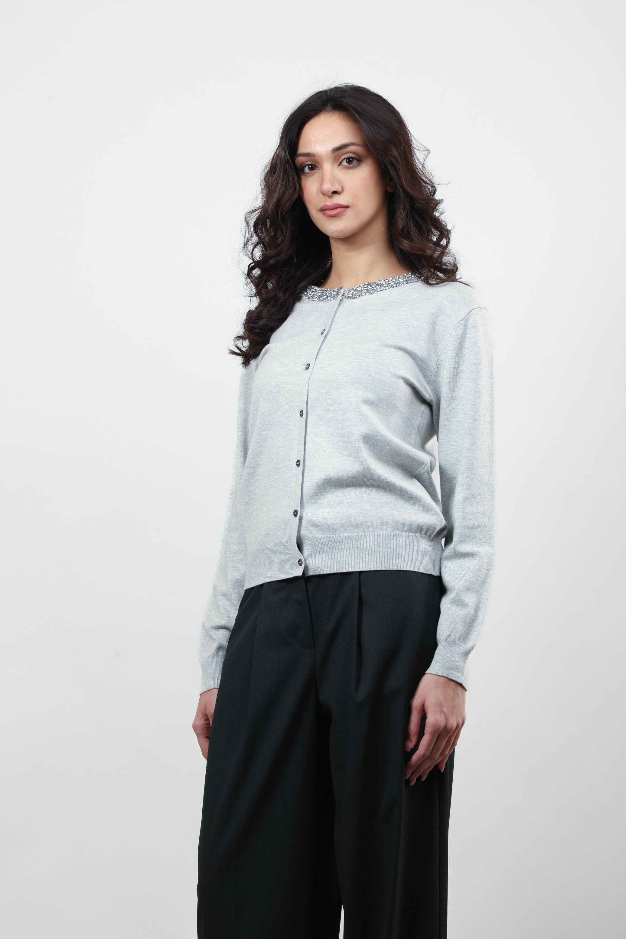 Embellished Collar Button-Front